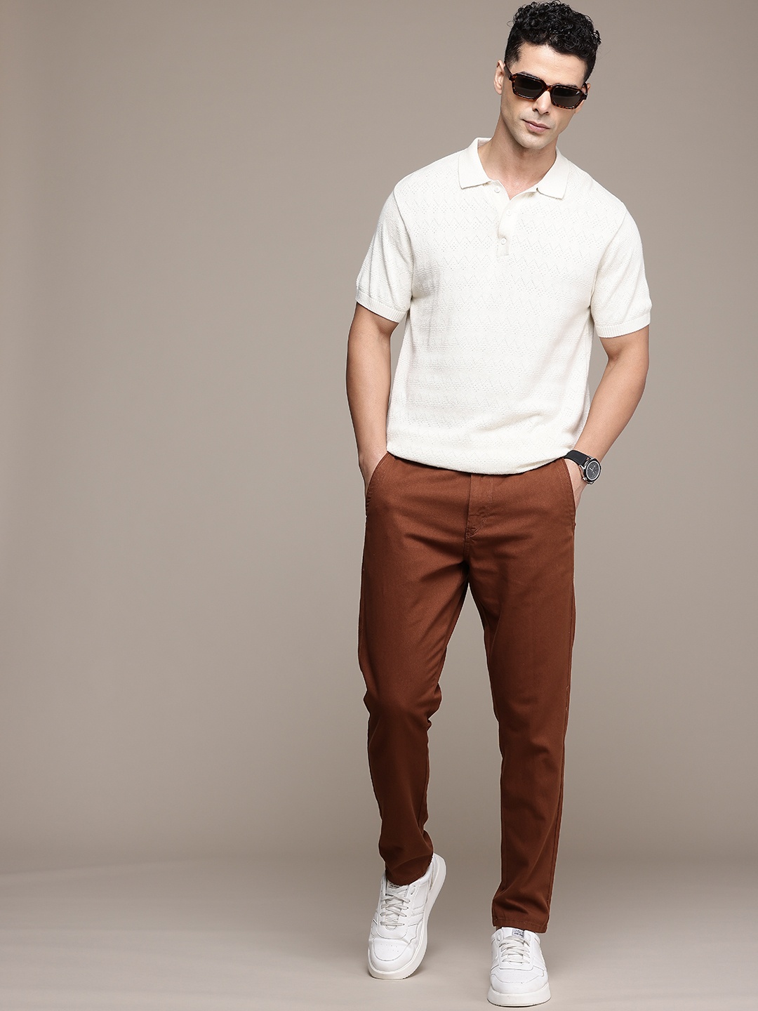 

The Roadster Life Co. Men Pure Cotton Regular Trousers, Brown