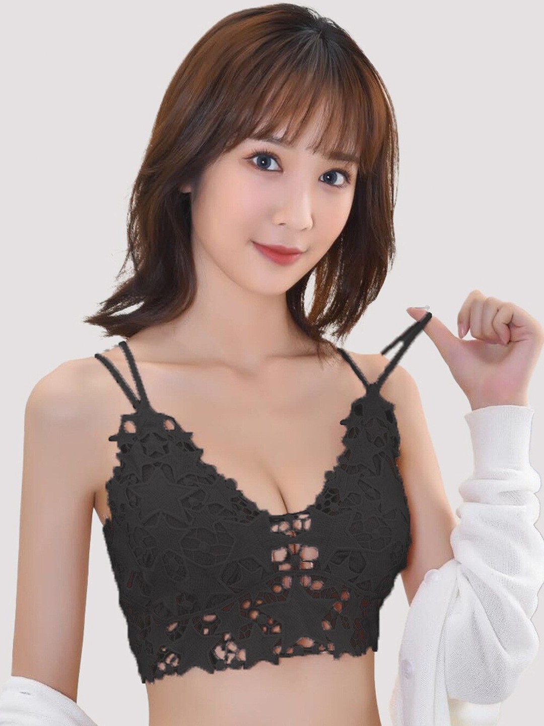 

VAGHBHATT Geometric Self Design Medium Coverage Modal Bralette Bra With All Day Comfort, Black