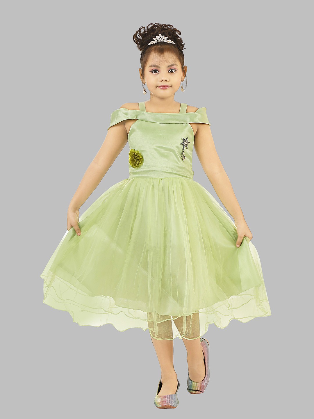 

BAESD Girls Floral Net Fit & Flare Party Dress, Green