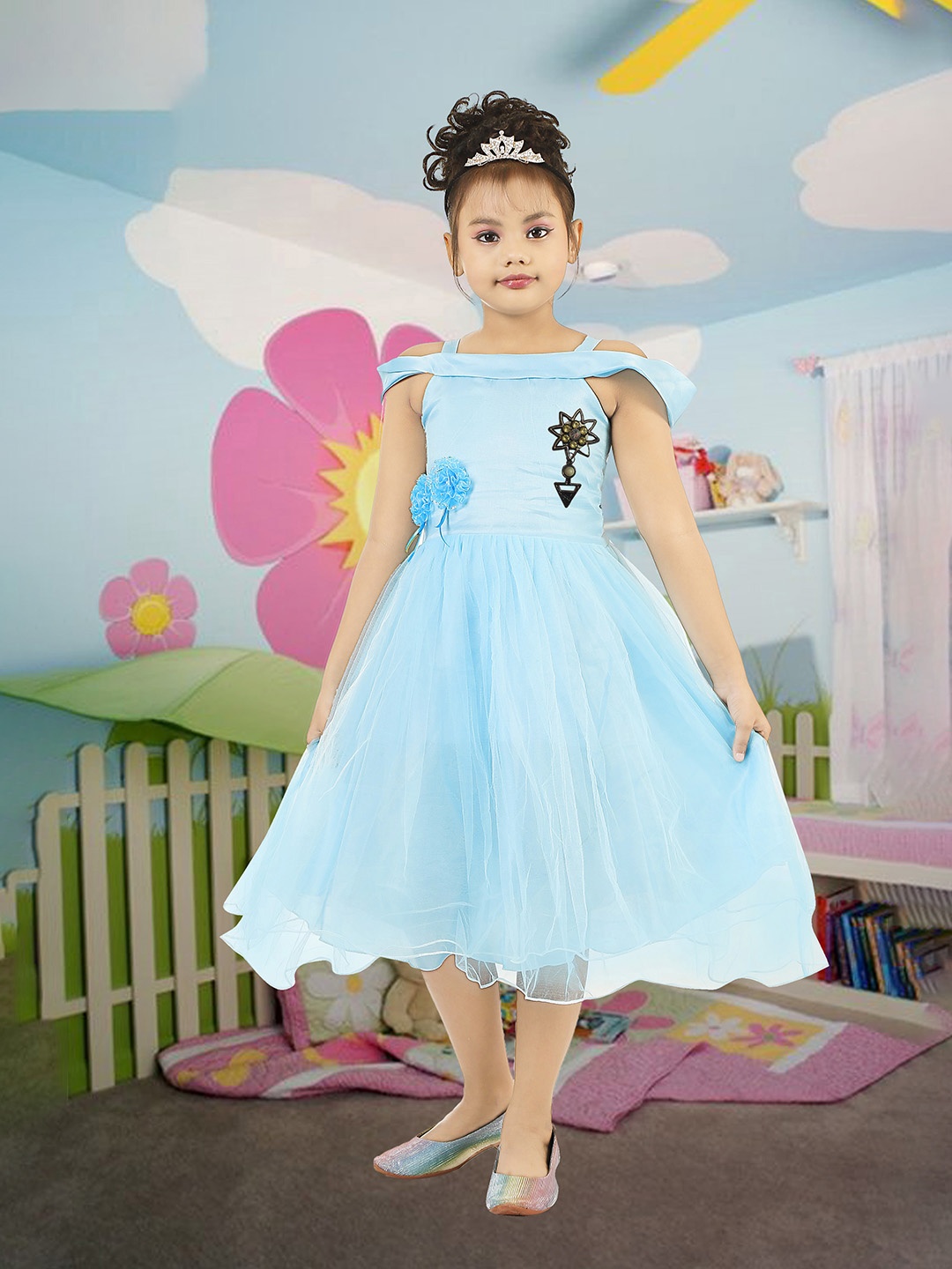 

BAESD Off Shoulder Net Fit & Flare Dress, Blue
