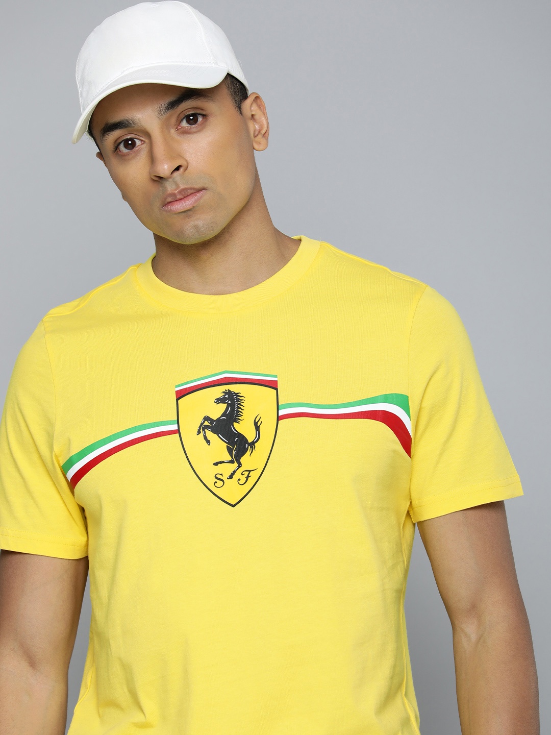 

PUMA Motorsport Men Scuderia Ferrari Formula 1 Race Big Shield Printed Pure Cotton T-shirt, Yellow