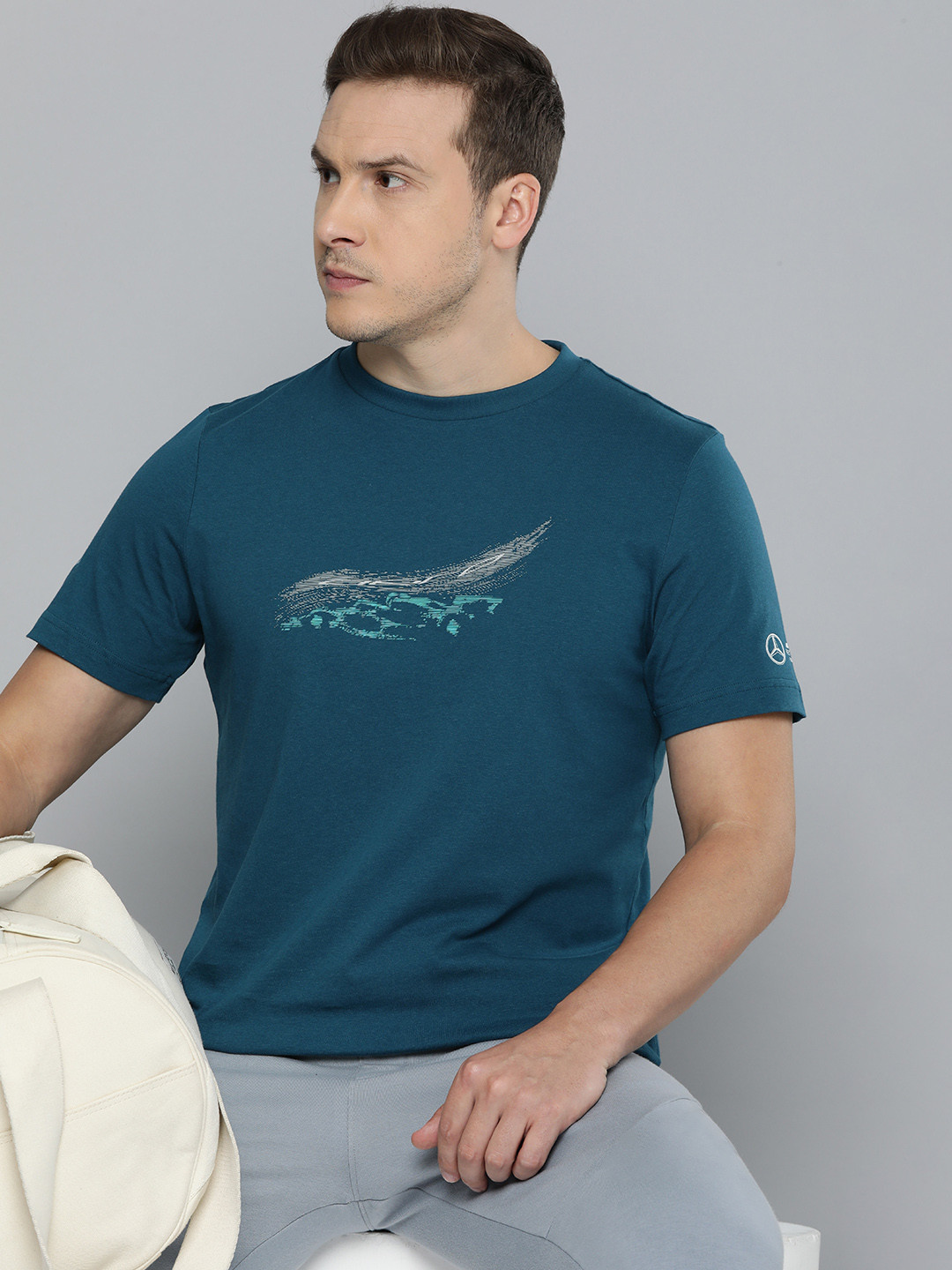 

PUMA Motorsport Mercedes-AMG Petronas Car Graphic Printed Pure Cotton T-shirt, Teal