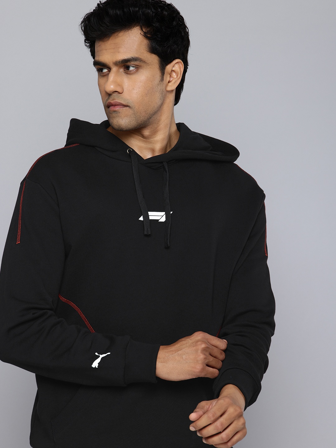 

PUMA Motorsport F1 Brand Logo Printed Hooded Pure Cotton Sweatshirt, Black