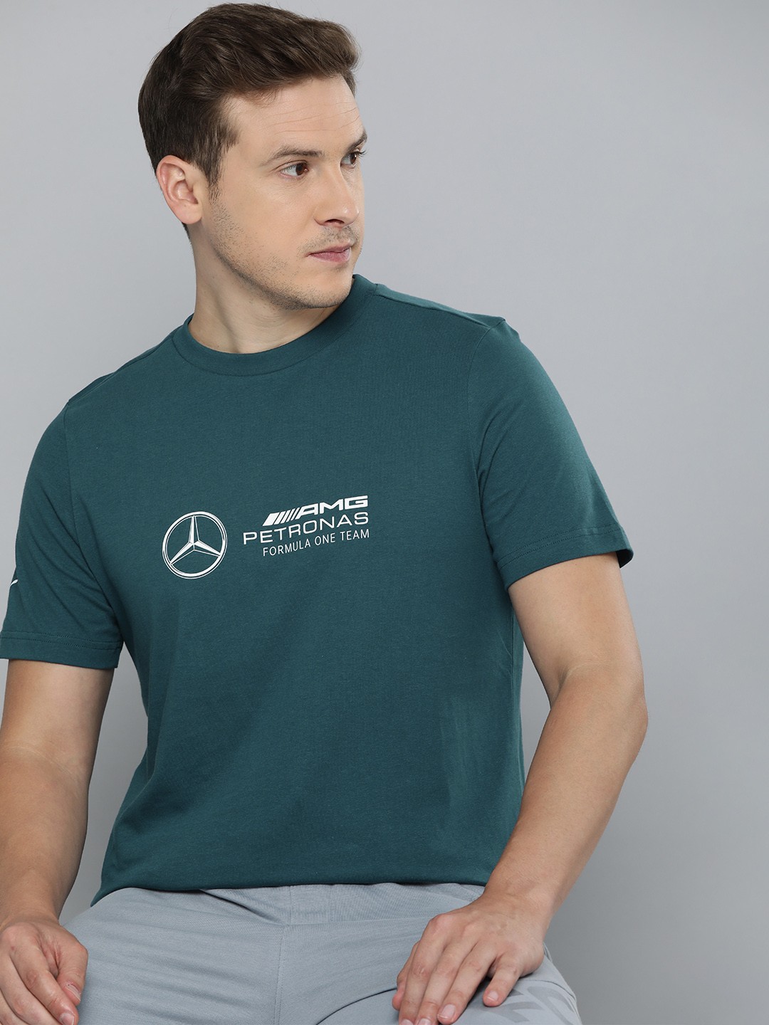 

PUMA Motorsport Men Brand Logo Mercedes AMG Petronas Printed Pure Cotton T-shirt, Green