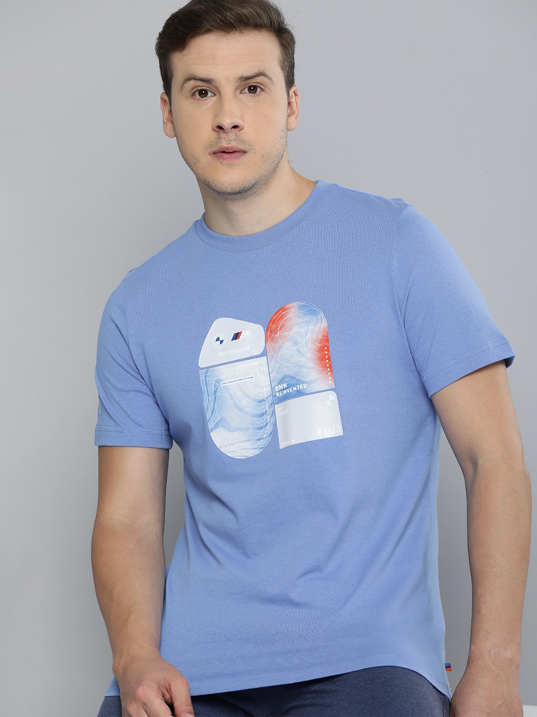 

PUMA Motorsport Men Brand Logo BMW Printed Pure Cotton T-shirt, Blue