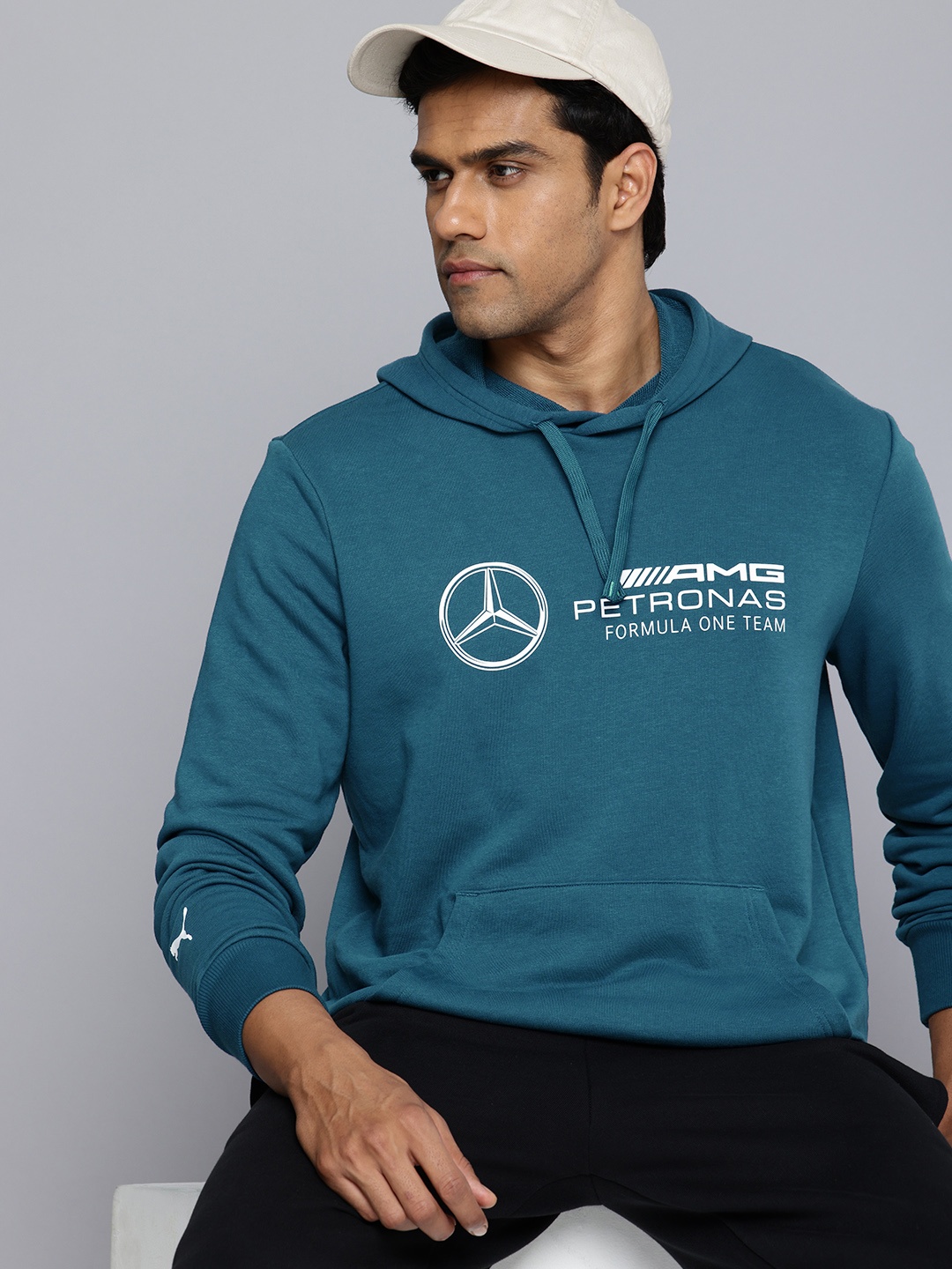 PUMA Motorsport Mercedes-AMG Petronas Brand Logo Printed Hooded Sweatshirt, Teal