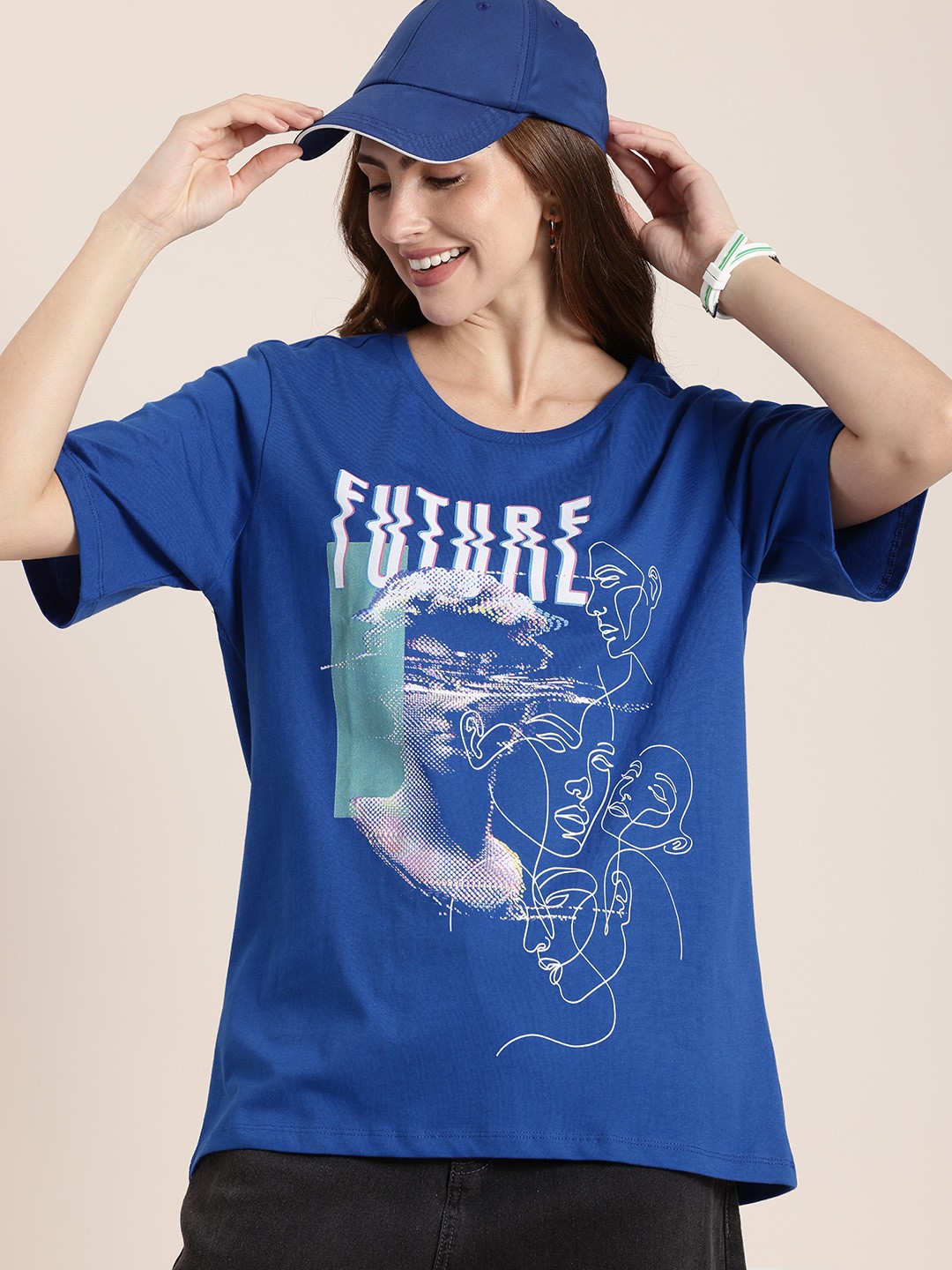

HERE&NOW Printed Pure Cotton T-shirt, Black