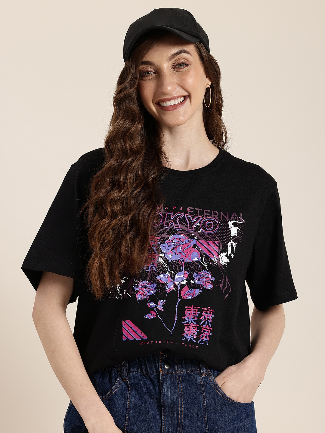 

HERE&NOW Women Typography Printed T-shirt, Black
