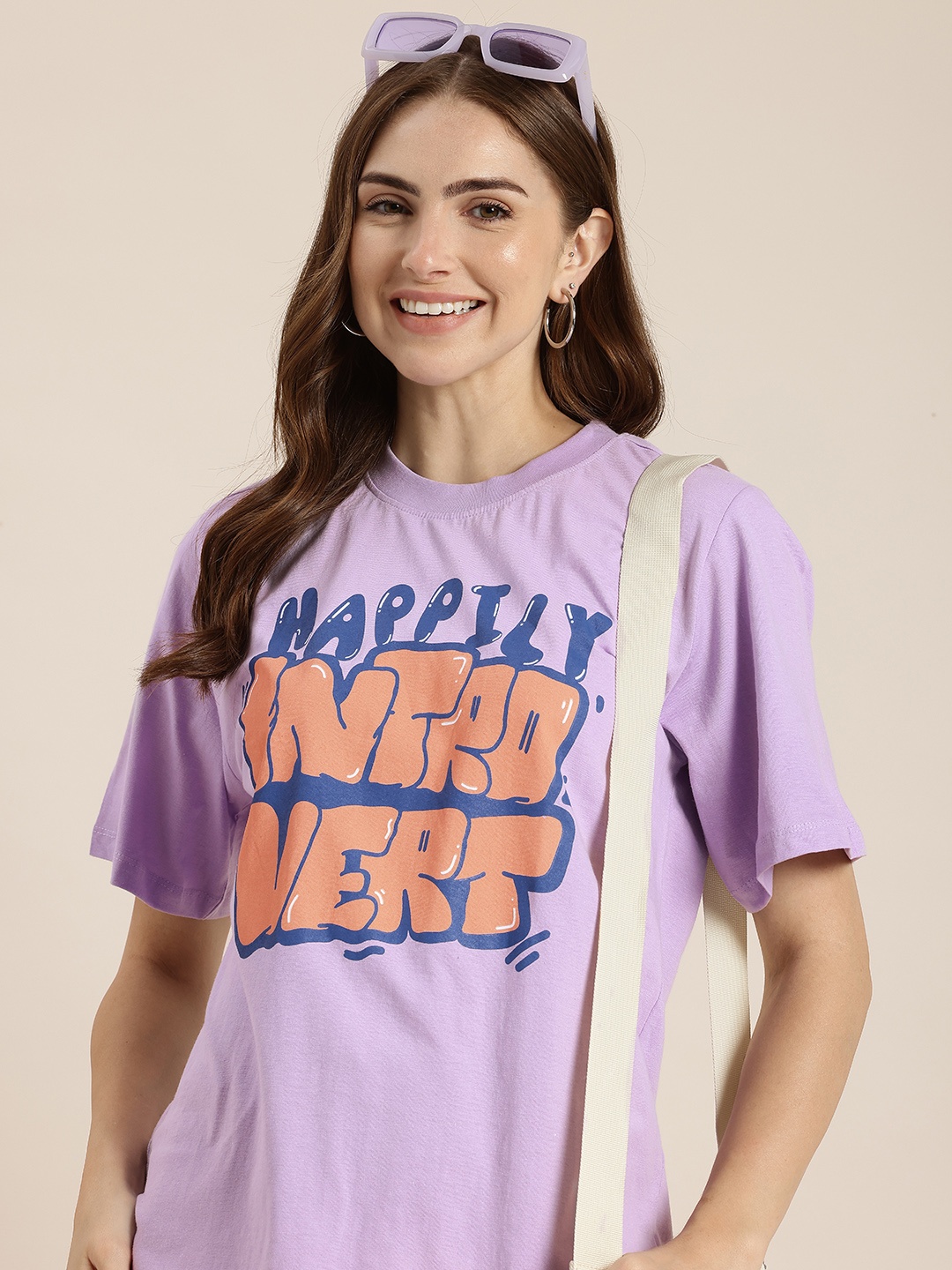 

HERE&NOW Typography Printed Pure Cotton T-shirt, Lavender