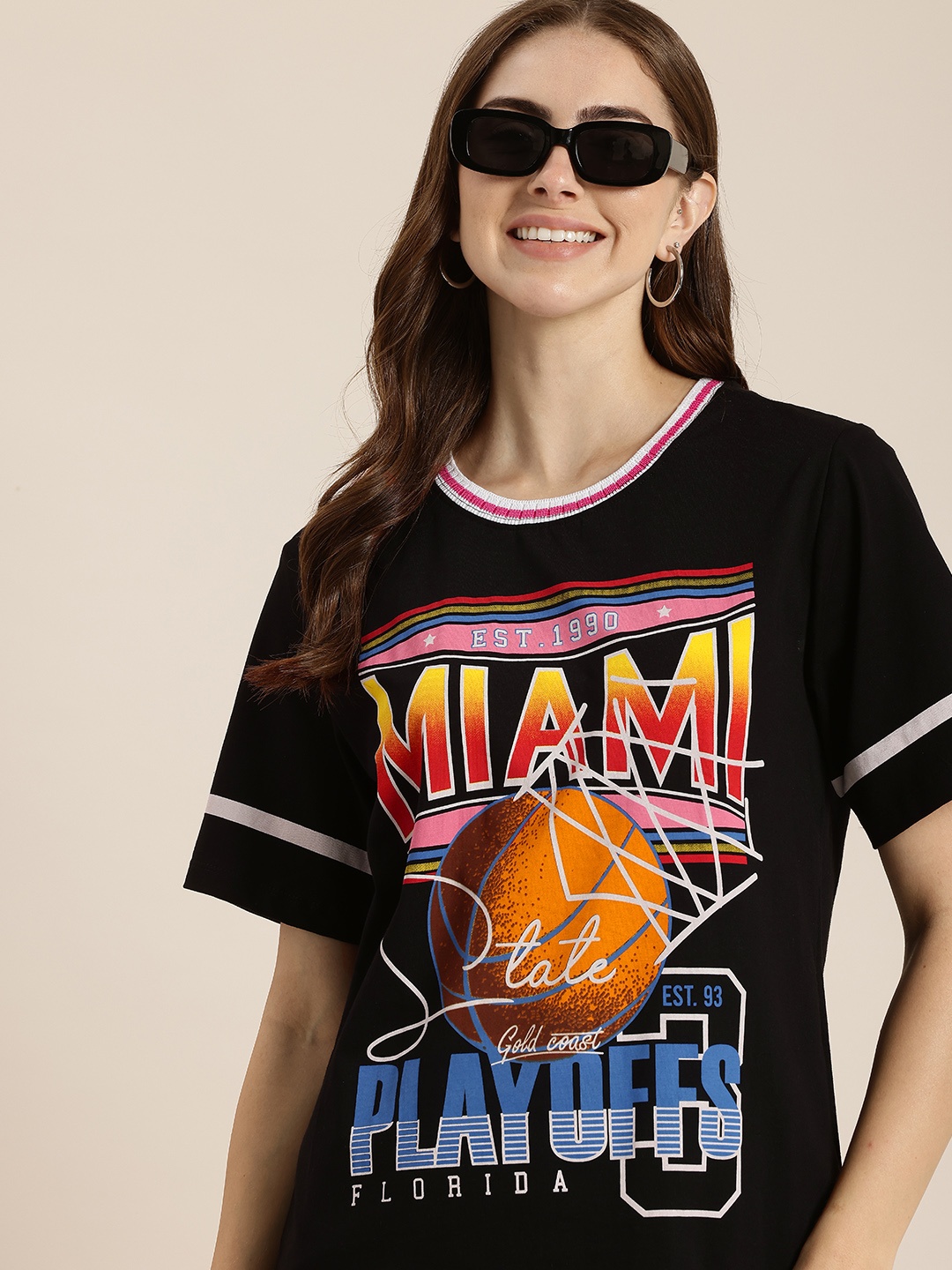 

HERE&NOW Printed Pure Cotton T-shirt, Black