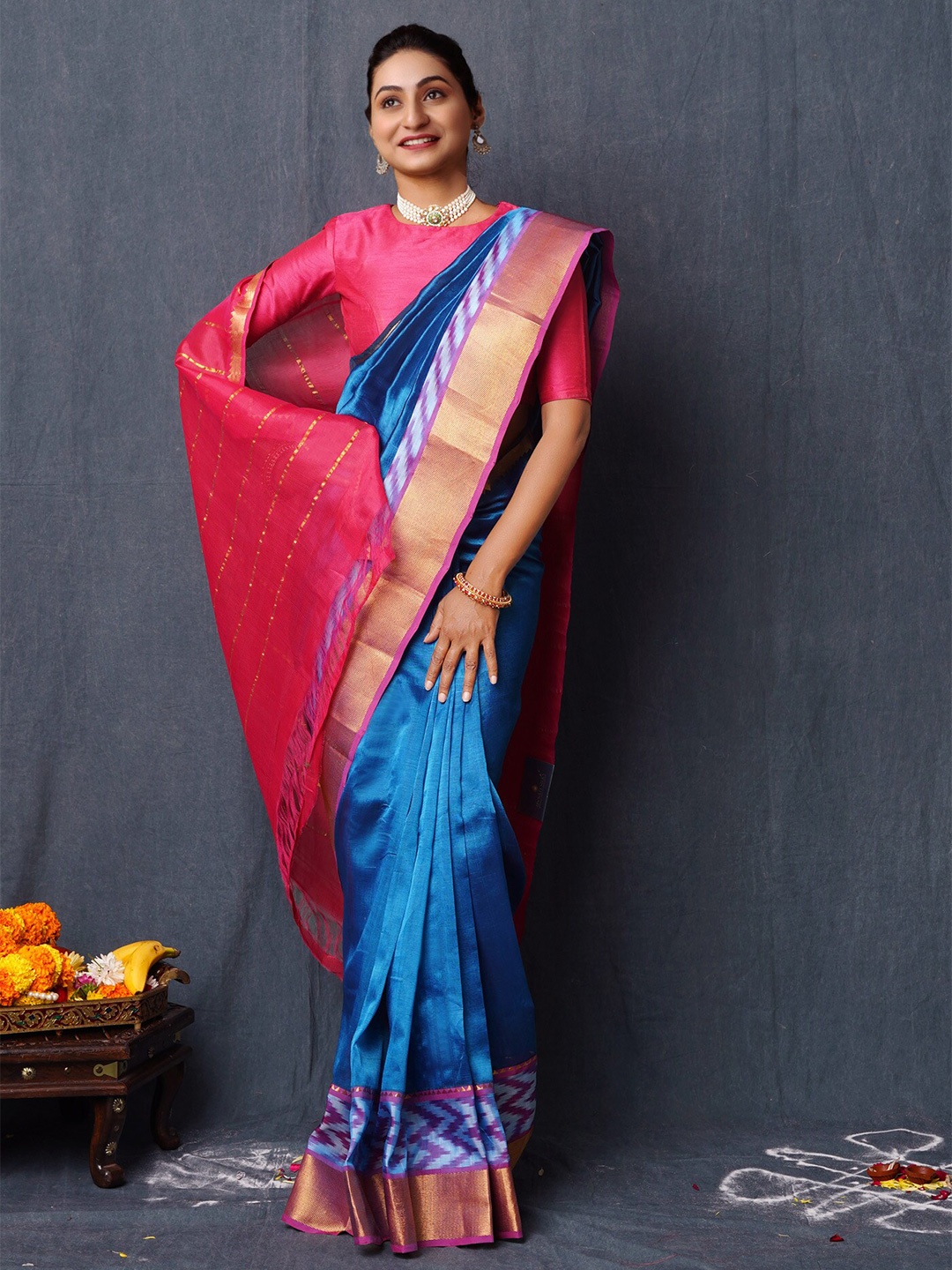 

Unnati Silks Zari Handloom Mangalagiri Saree, Blue