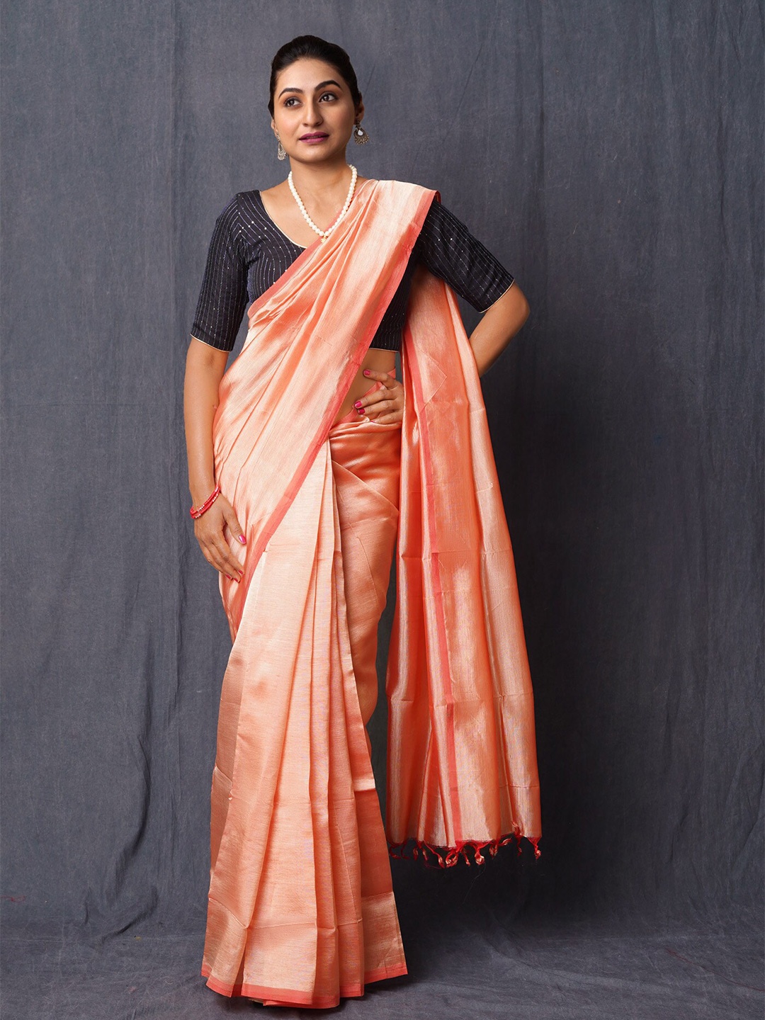 

Unnati Silks Handloom Mangalagiri Saree, Peach