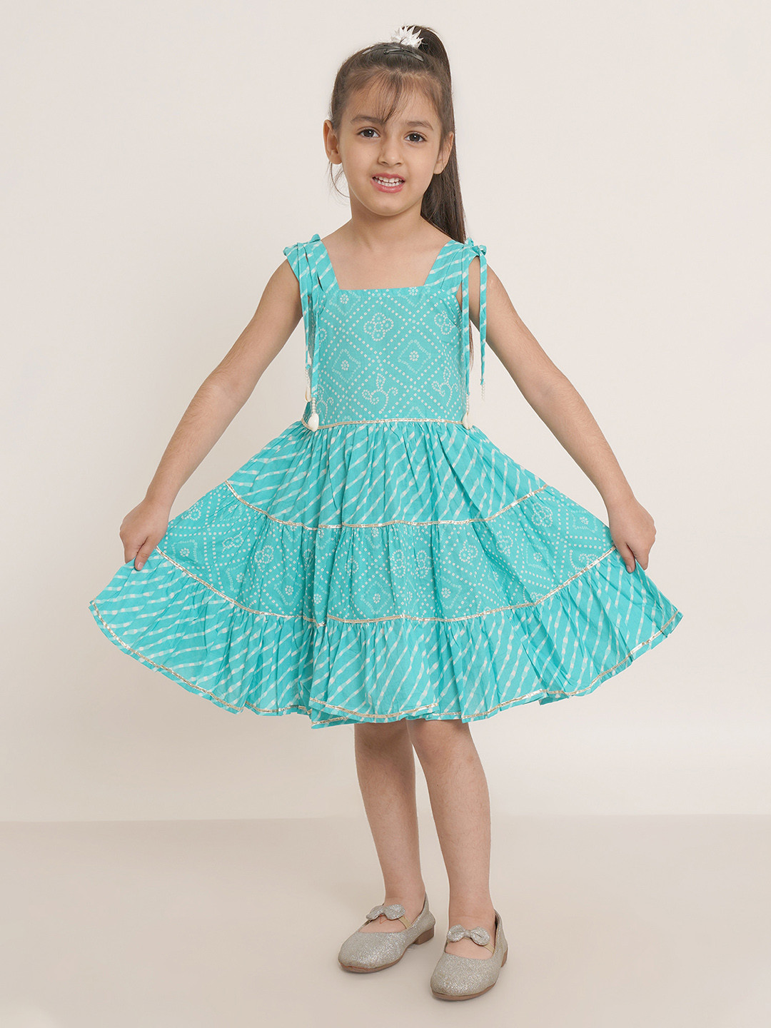 

FABRIC FITOOR Bandhani Print Fit & Flare Dress, Blue