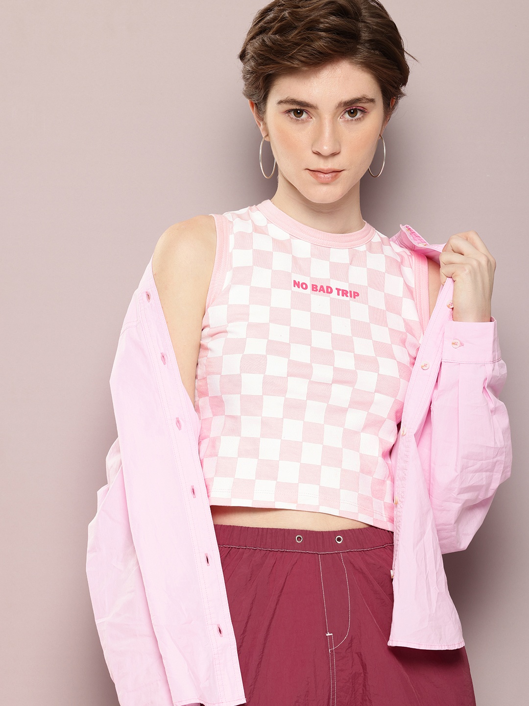 Kook N Keech Checked Pure Cotton T-shirt, Pink