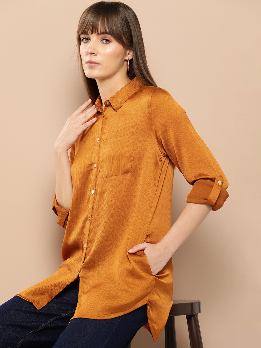 

Chemistry Textured Roll-Up Sleeves Casual Shirt, Mustard