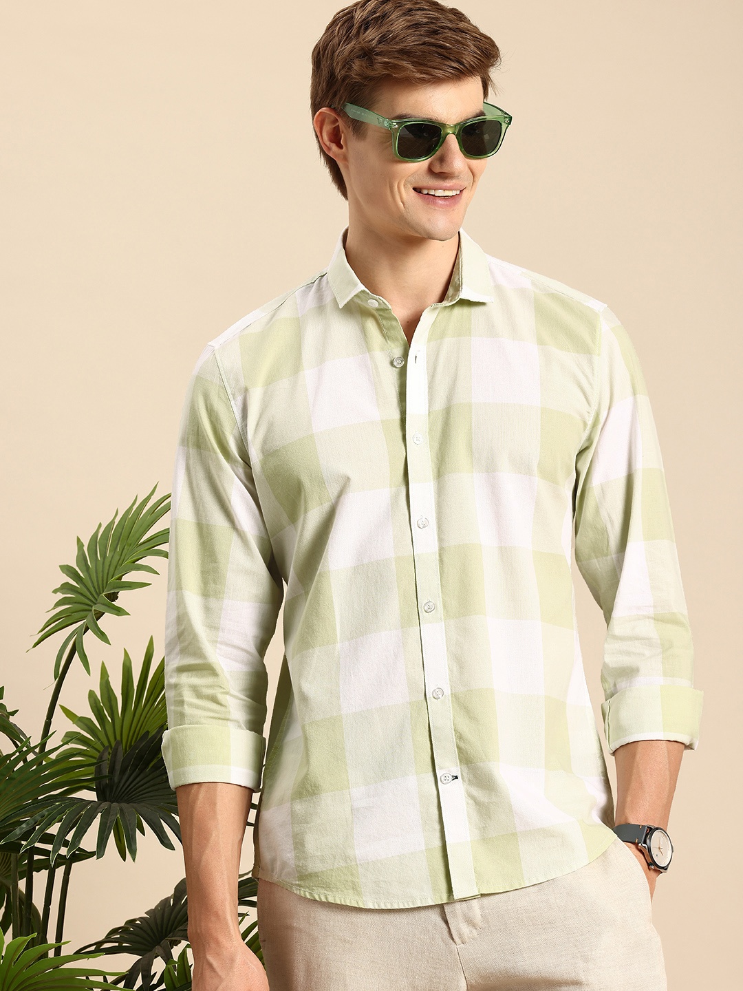 

Mast & Harbour Pure Cotton Checked Casual Shirt, Green