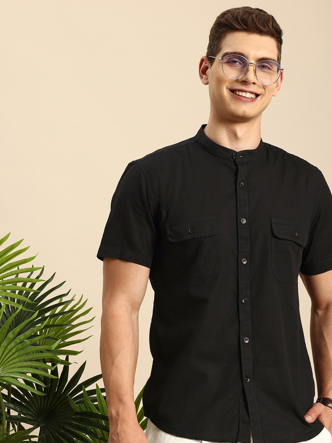 

Mast & Harbour Pure Cotton Casual Shirt with Flap Pockets, Black