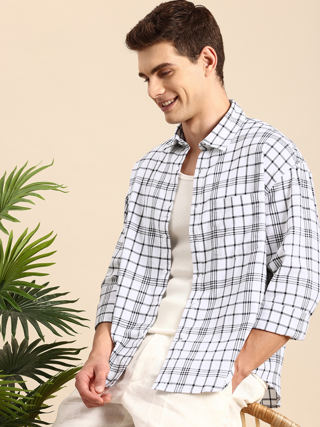 

Mast & Harbour Pure Cotton Checked Casual Shirt, White