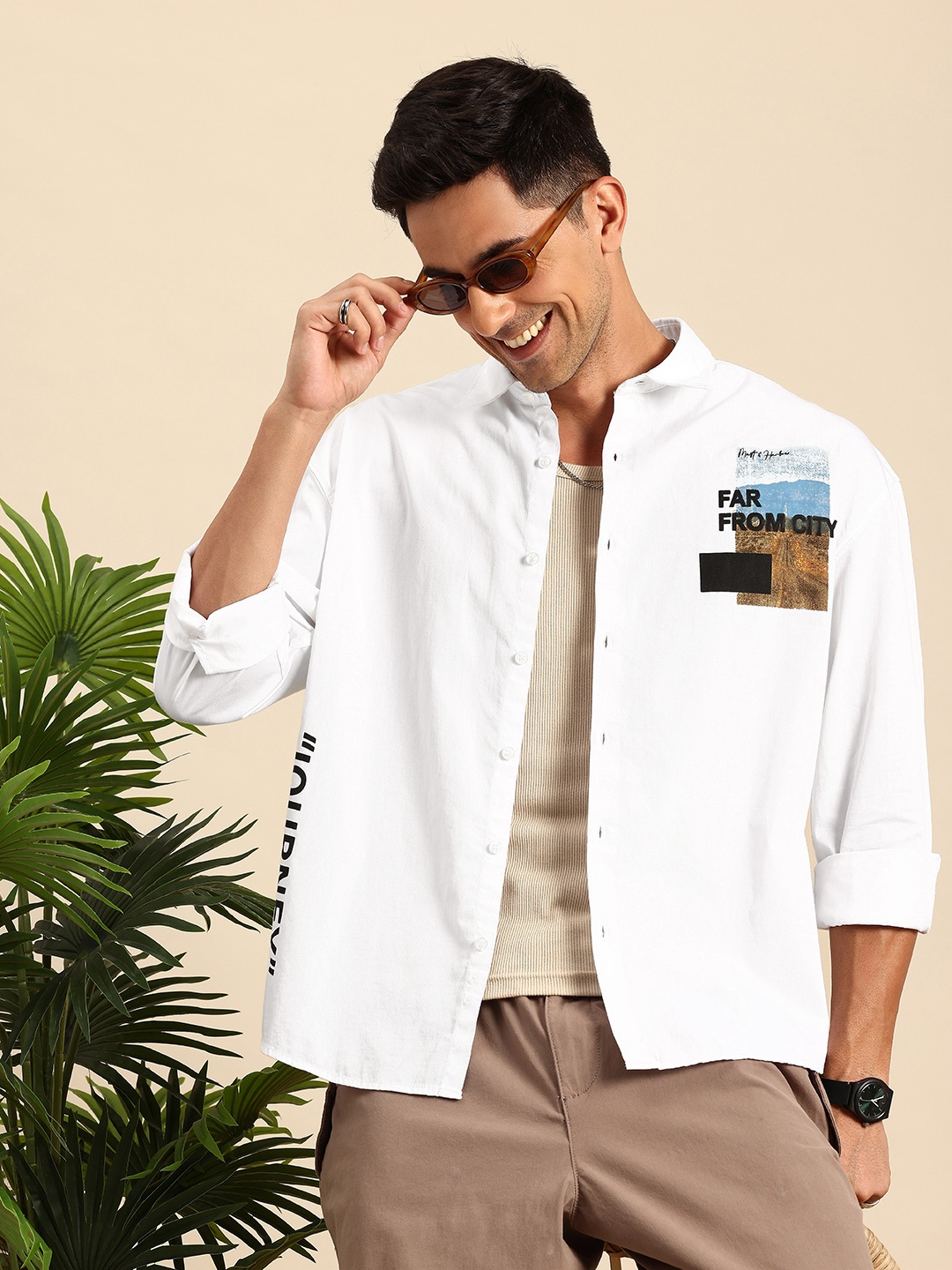 

Mast & Harbour Graphic Printed Pure Cotton Casual Shirt, White