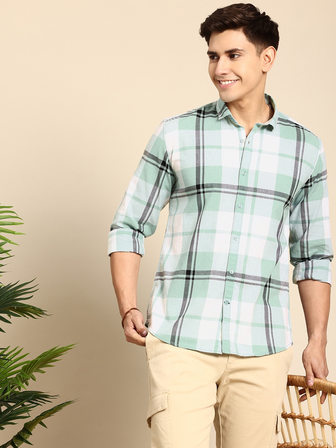 

Mast & Harbour Pure Cotton Checked Casual Shirt, Green