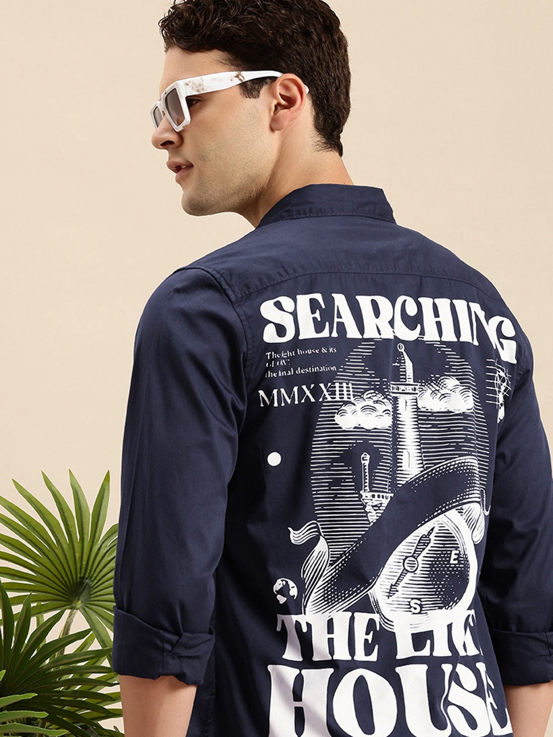 

Mast & Harbour Graphic Printed Pure Cotton Casual Shirt, Navy blue