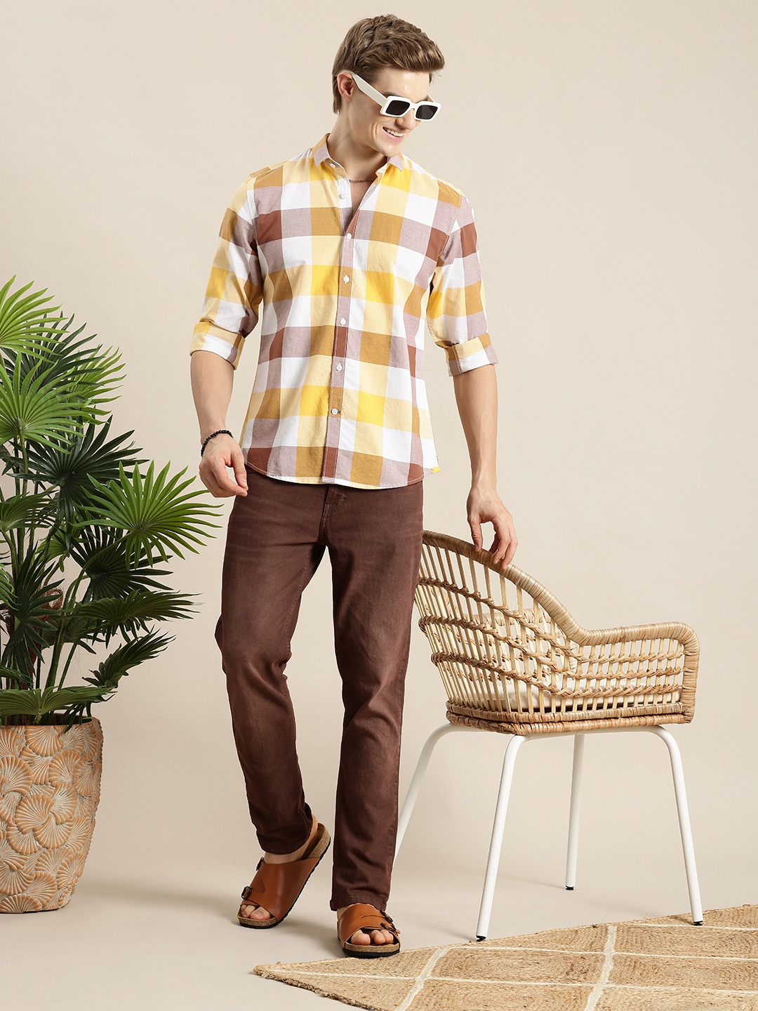 

Mast & Harbour Pure Cotton Buffalo Checked Casual Shirt, Yellow