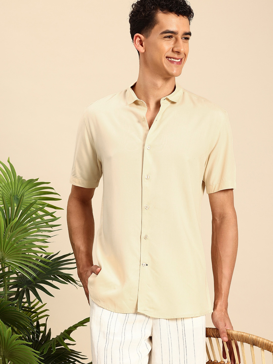 

Mast & Harbour Slim Collar Casual Shirt, Beige