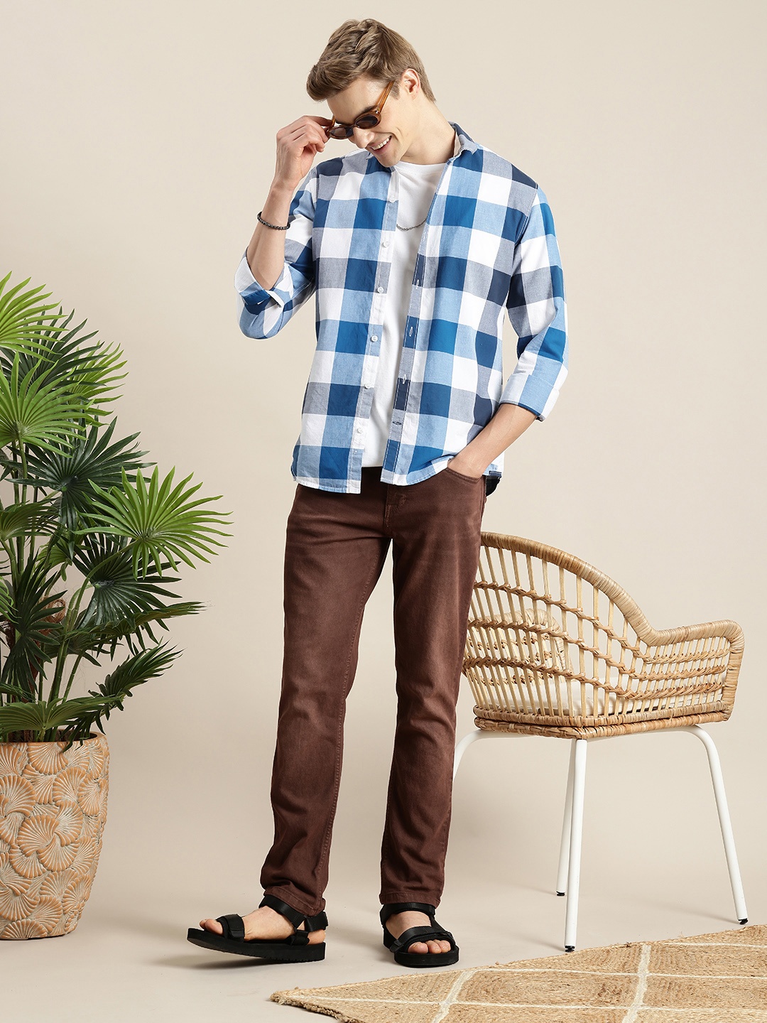 

Mast & Harbour Pure Cotton Buffalo Checked Casual Shirt, Blue