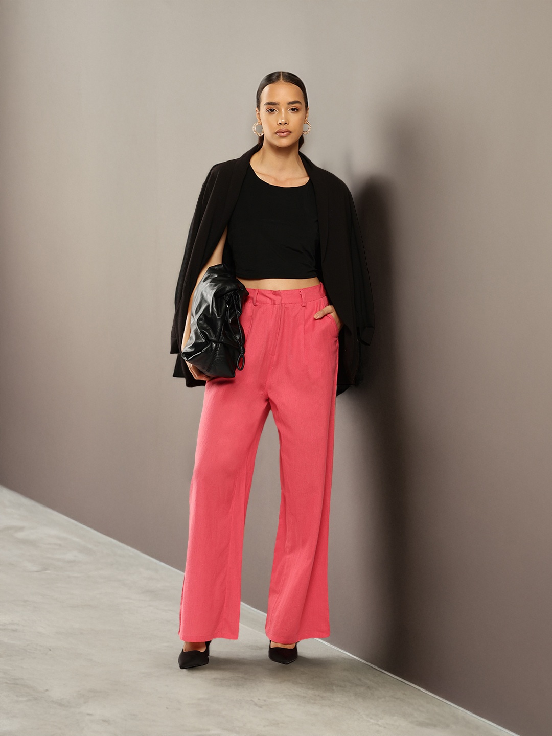 

Chemistry Women Pleated Cotton Linen Trousers, Coral