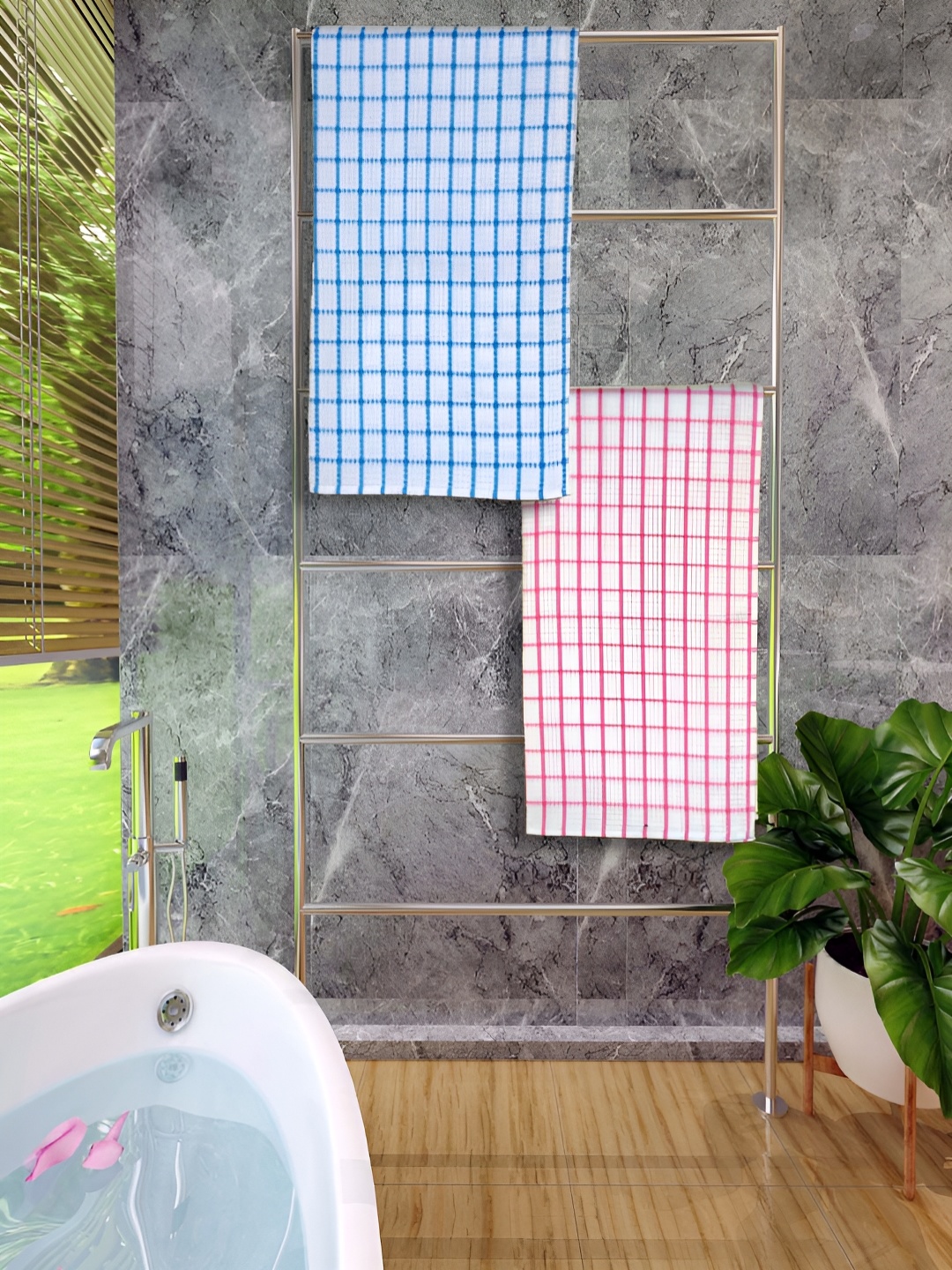 

Athom Living Blue & Pink 2 Pieces Water Absorbent Cotton Printed 150 GSM Bath Towels