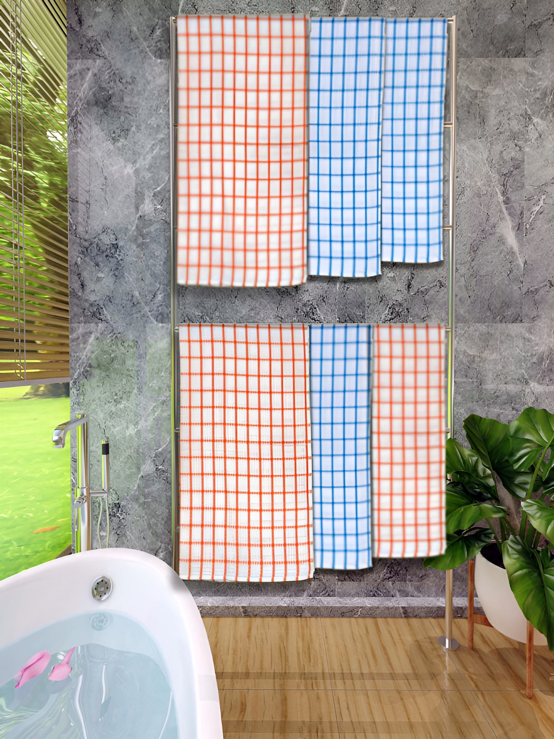 

Athom Living White 6 Pieces Checked Cotton Bath Towels