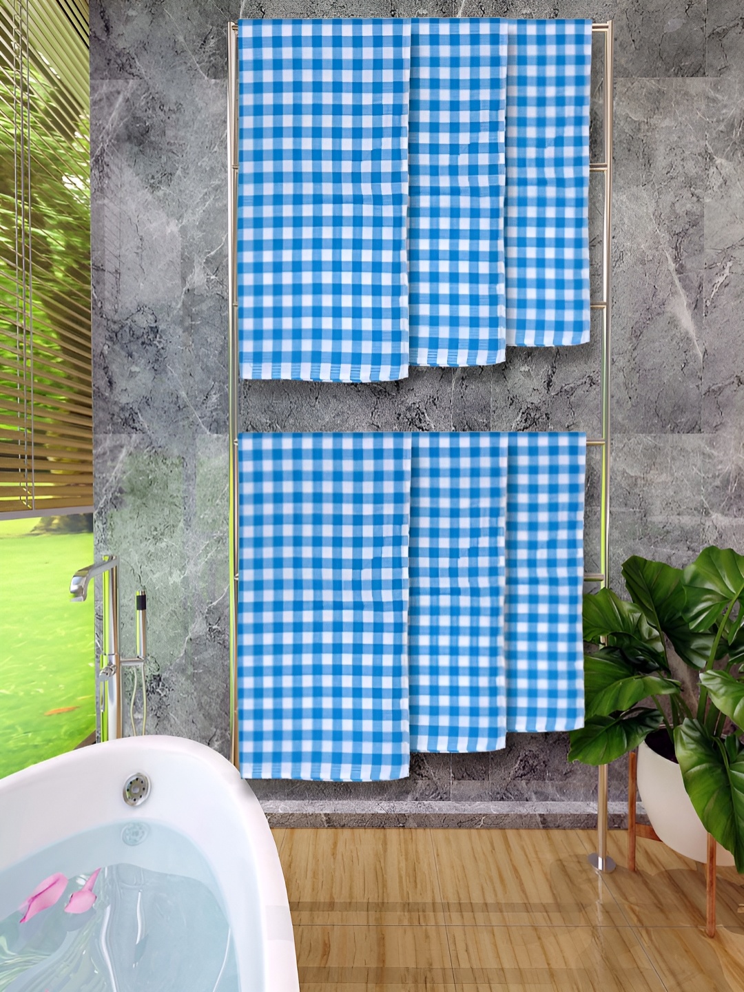 

Athom Living Blue 6 Pieces Checked Cotton 150 GSM Bath Towel