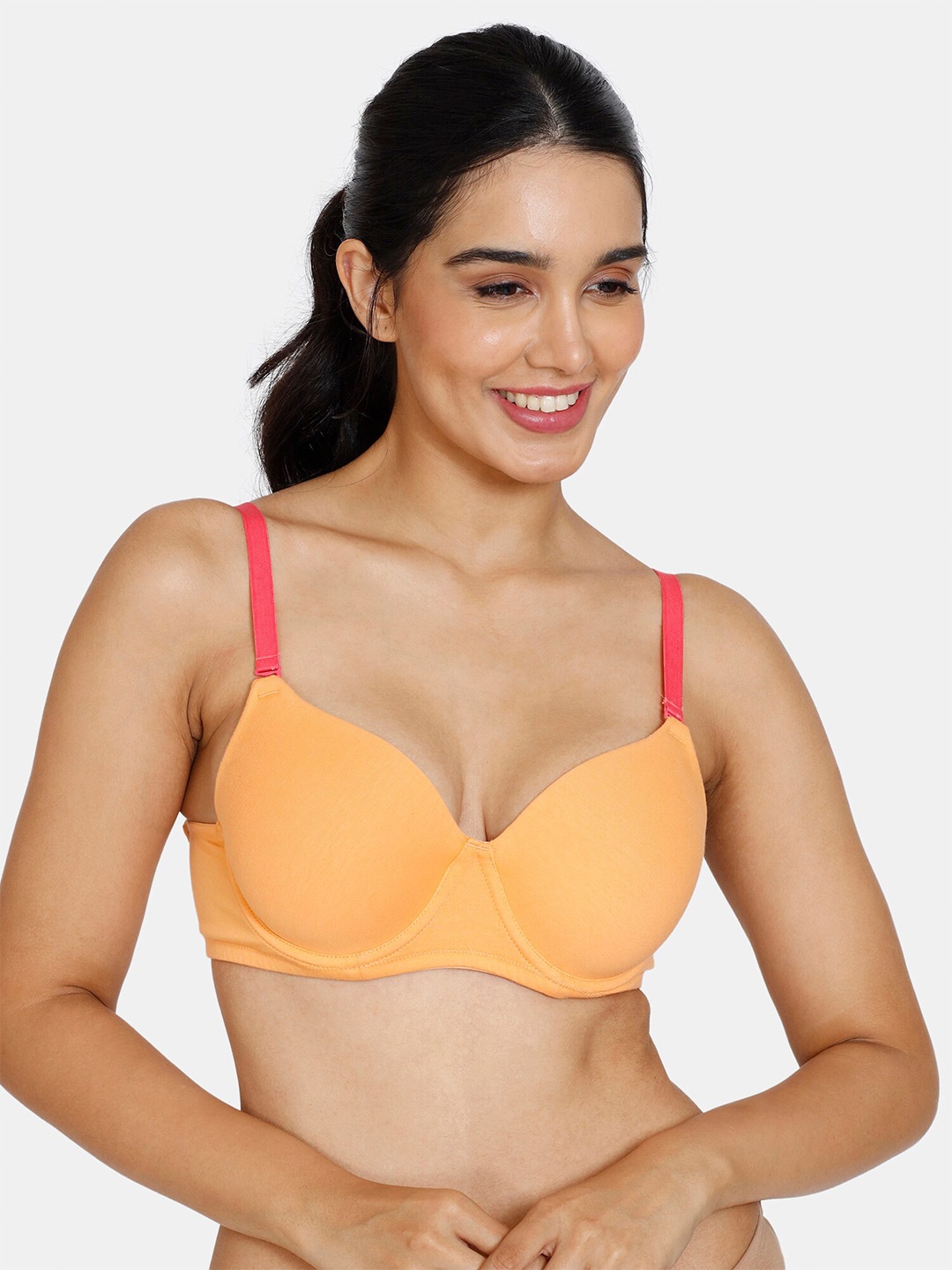

Zivame Seamless Lightly Padded Underwired T-shirt Bra With All Day Comfort, Orange