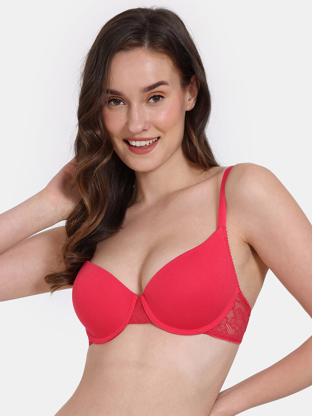 

Zivame Underwired Seamless Lightly Padded Pure Cotton T-shirt Bra With All Day Comfort, Pink