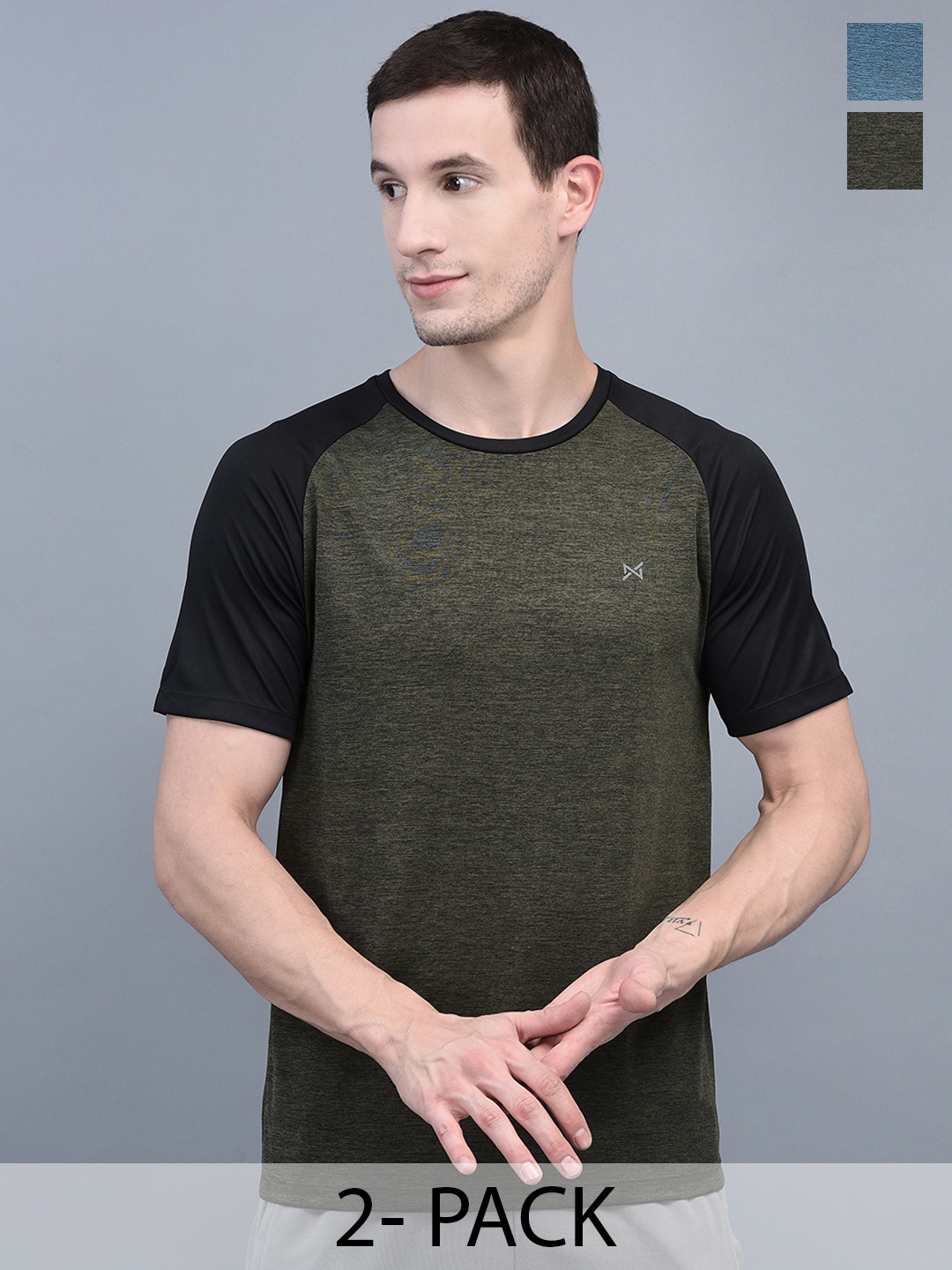 

Force NXT Pack Of 2 Anti Viral Anti Odour Cool Round Neck Sports Solid T-Shirts, Blue