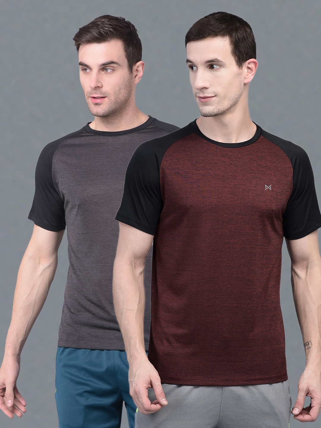 

Force NXT Men Pack Of 2 Colourblocked Round Neck Anti Viral Anti Odour Cool Sports Tshirts, Maroon