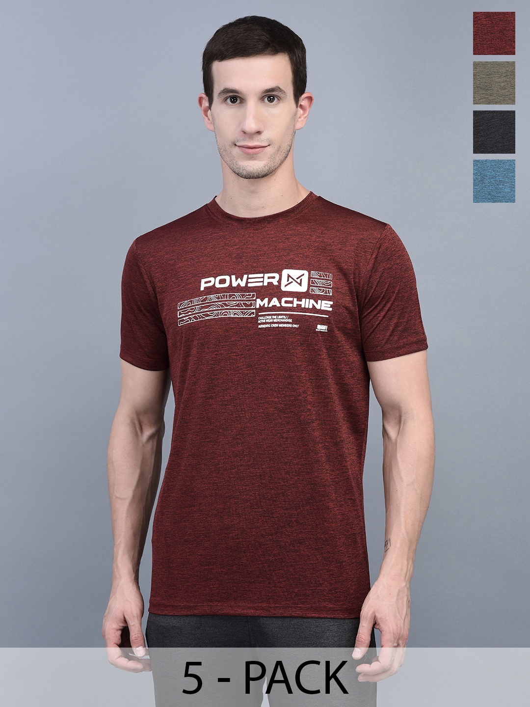 

Force NXT Men Pack Of 5 Typography Print Anti Viral Anti Odour Cool Sports T-shirts, Brown