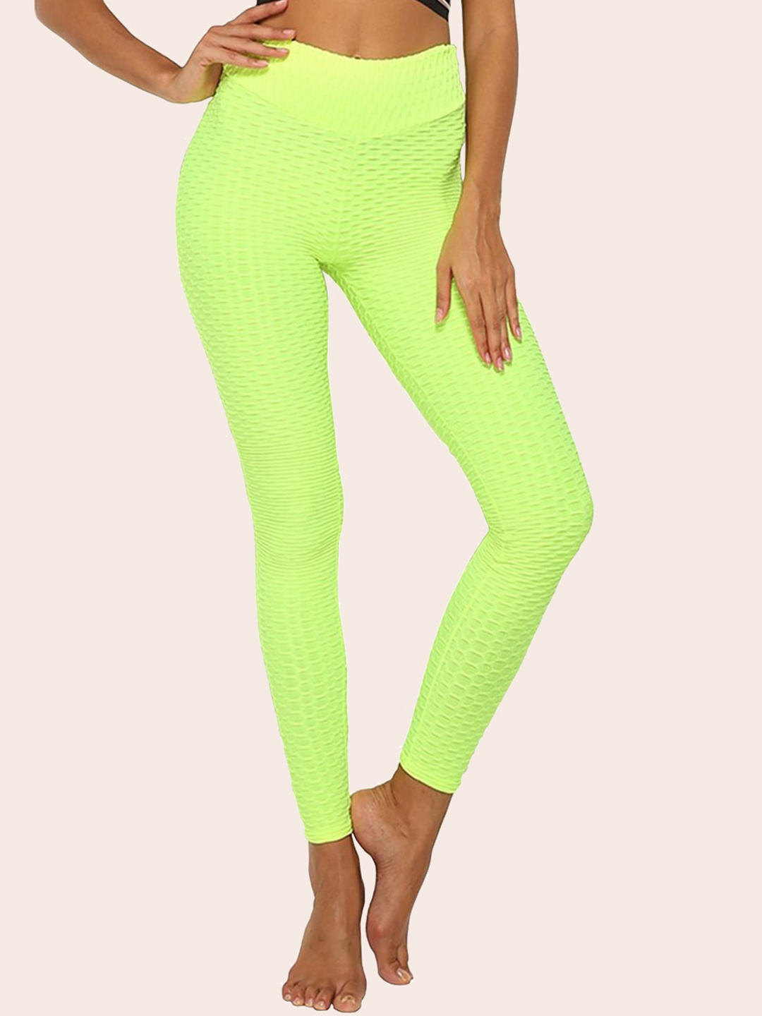 

BAESD Patterned High Rise Ankle-Length Tights, Fluorescent green