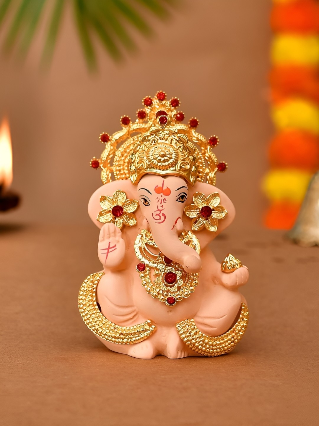 

CraftVatika Peach Small Religious Ganesh Idol Showpiece