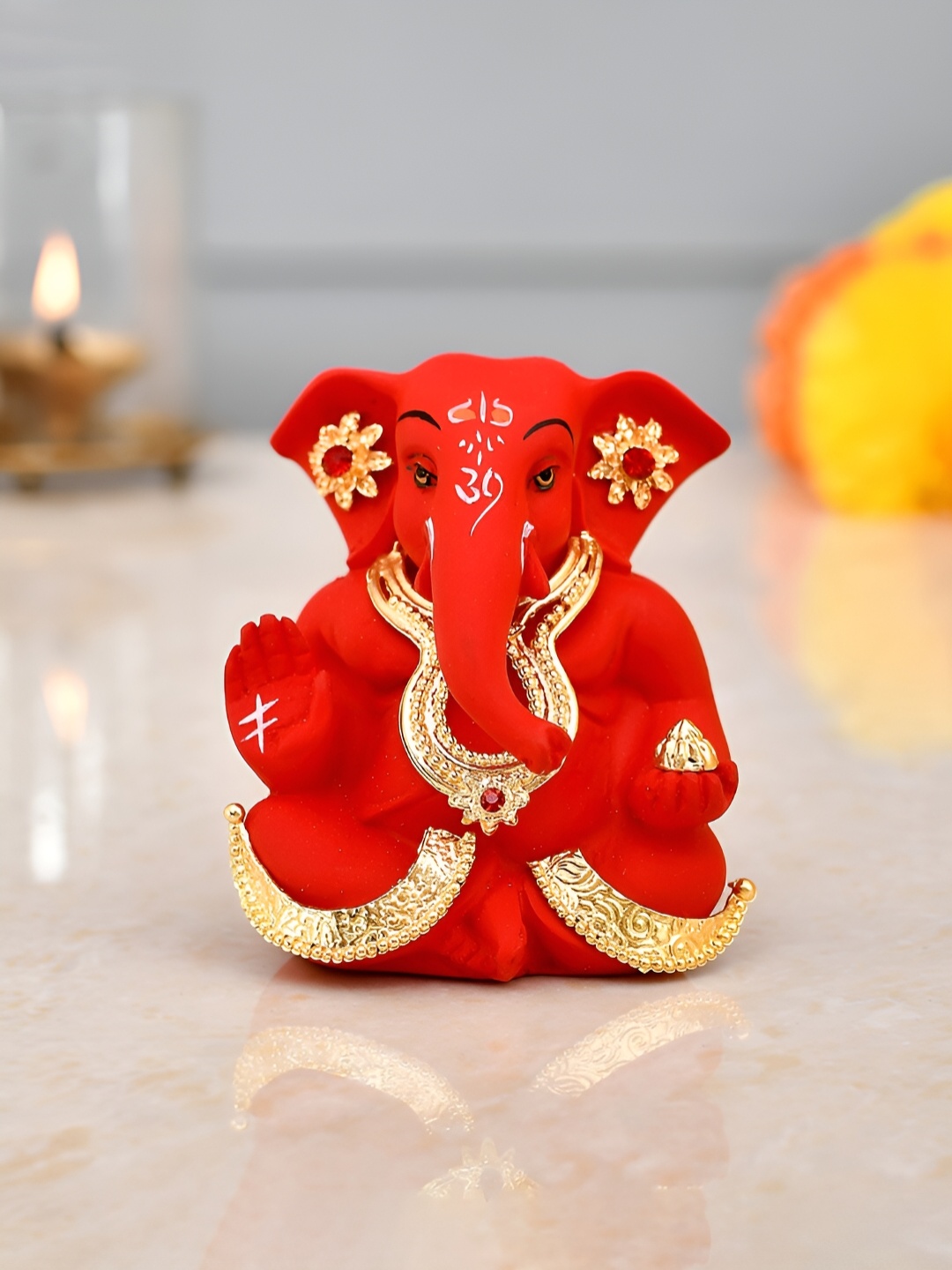 

CraftVatika Red Small Religious Ganesh Idol Showpiece