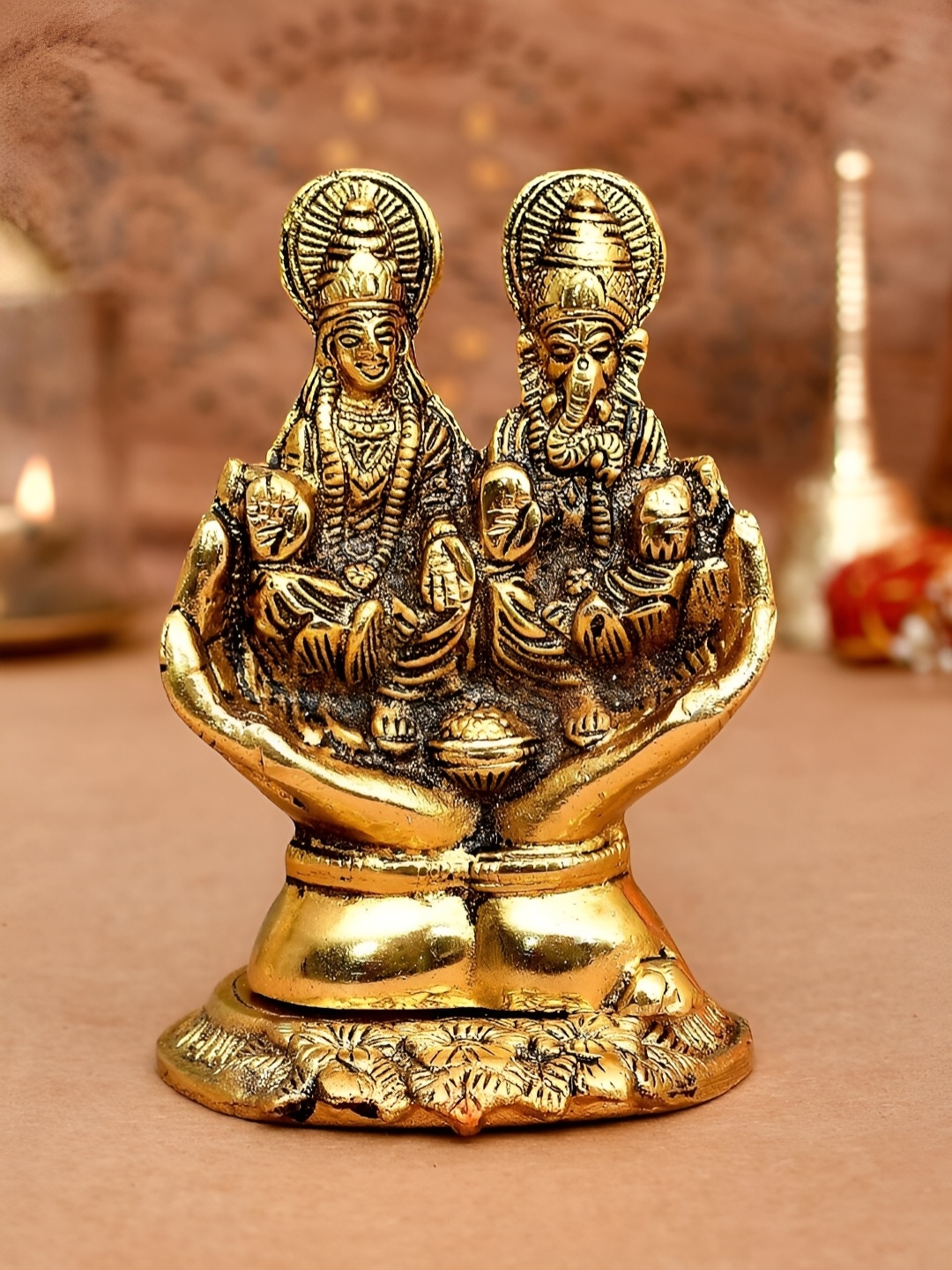 

CraftVatika Gold-Toned Small Metal Religious Laxmi Ganesha Idol Showpiece