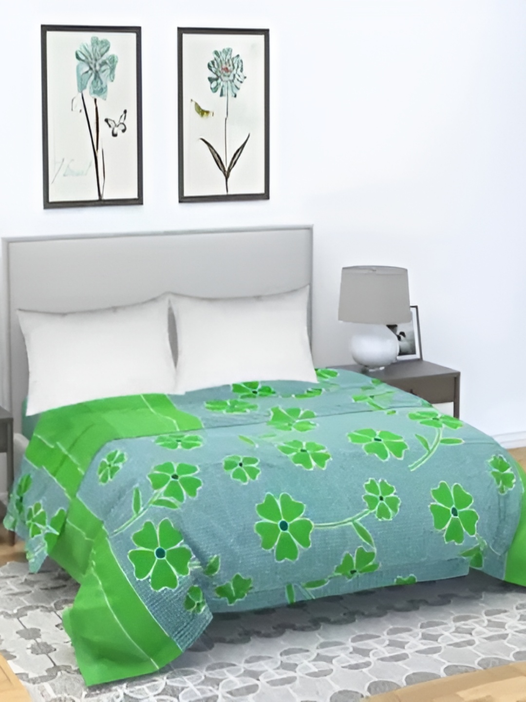 

Supreme Home Collective Green & Grey Floral Printed 144 TC Queen Bedsheet