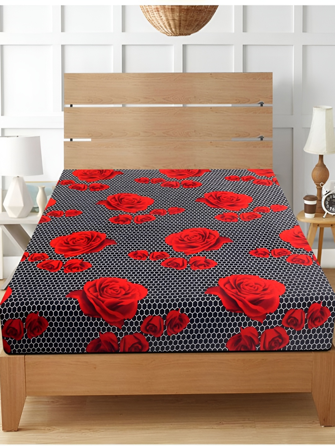 

Supreme Home Collective Red & Black Floral Printed 144 TC Queen Bedsheet