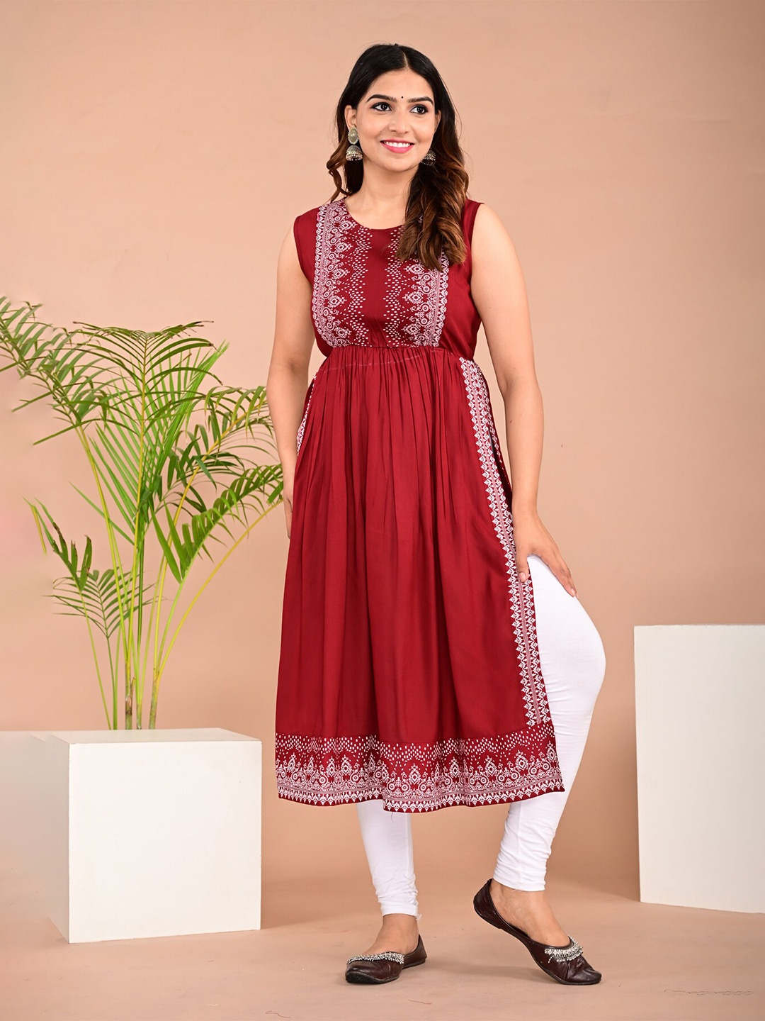 

BAESD Floral Printed Maternity Kurta, Red