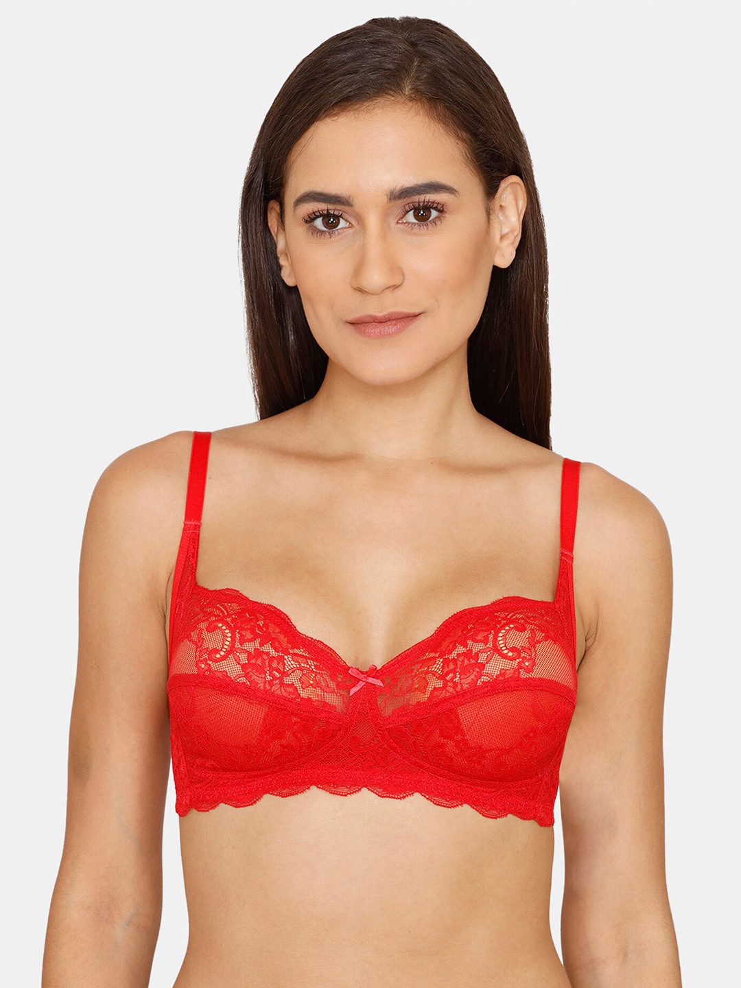 

Rosaline by Zivame Floral Self Design Medium Coverage Bralette Bra With All Day Comfort, Red