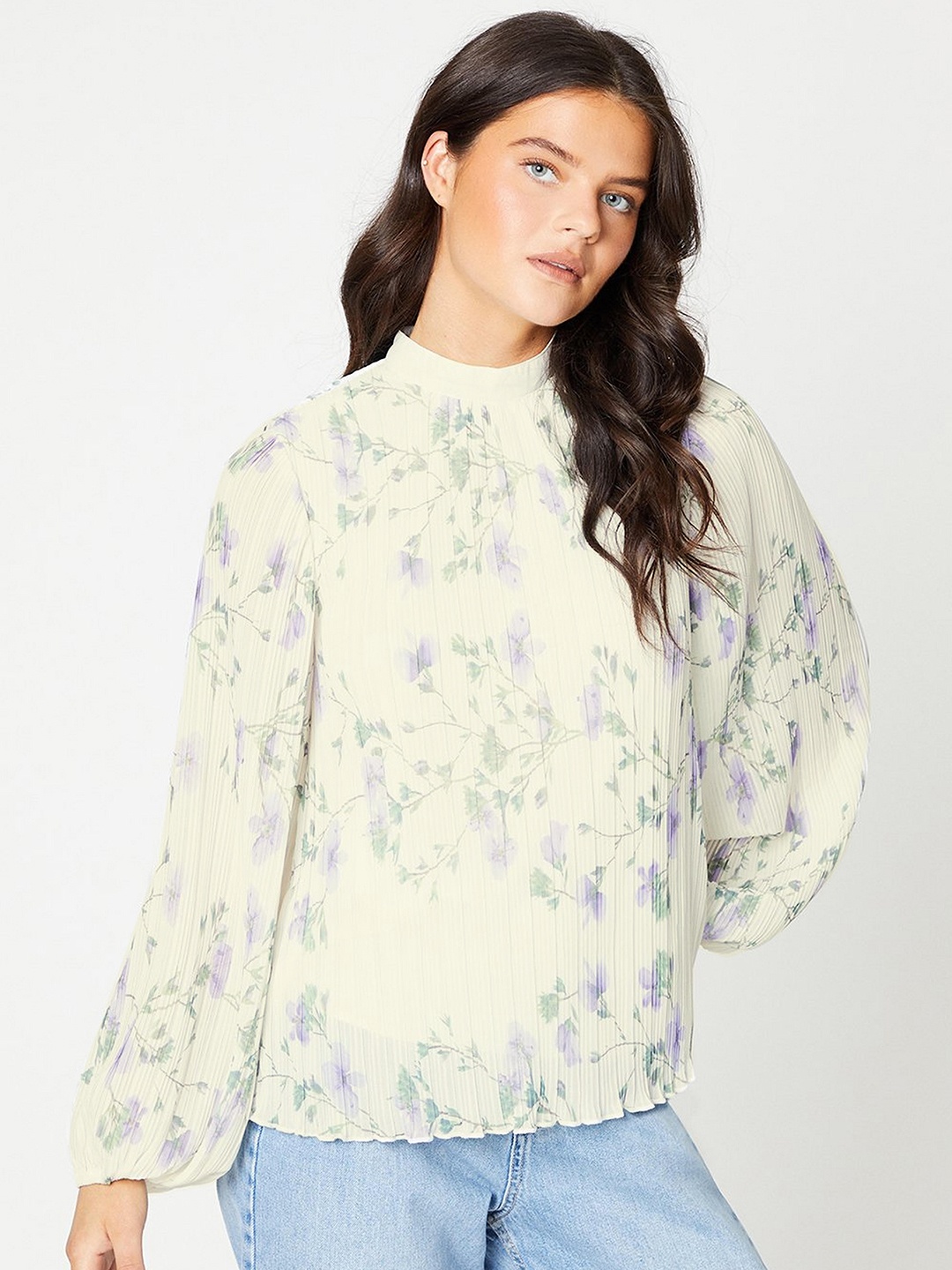 

DOROTHY PERKINS Floral Print Accordion Pleats Top, Off white