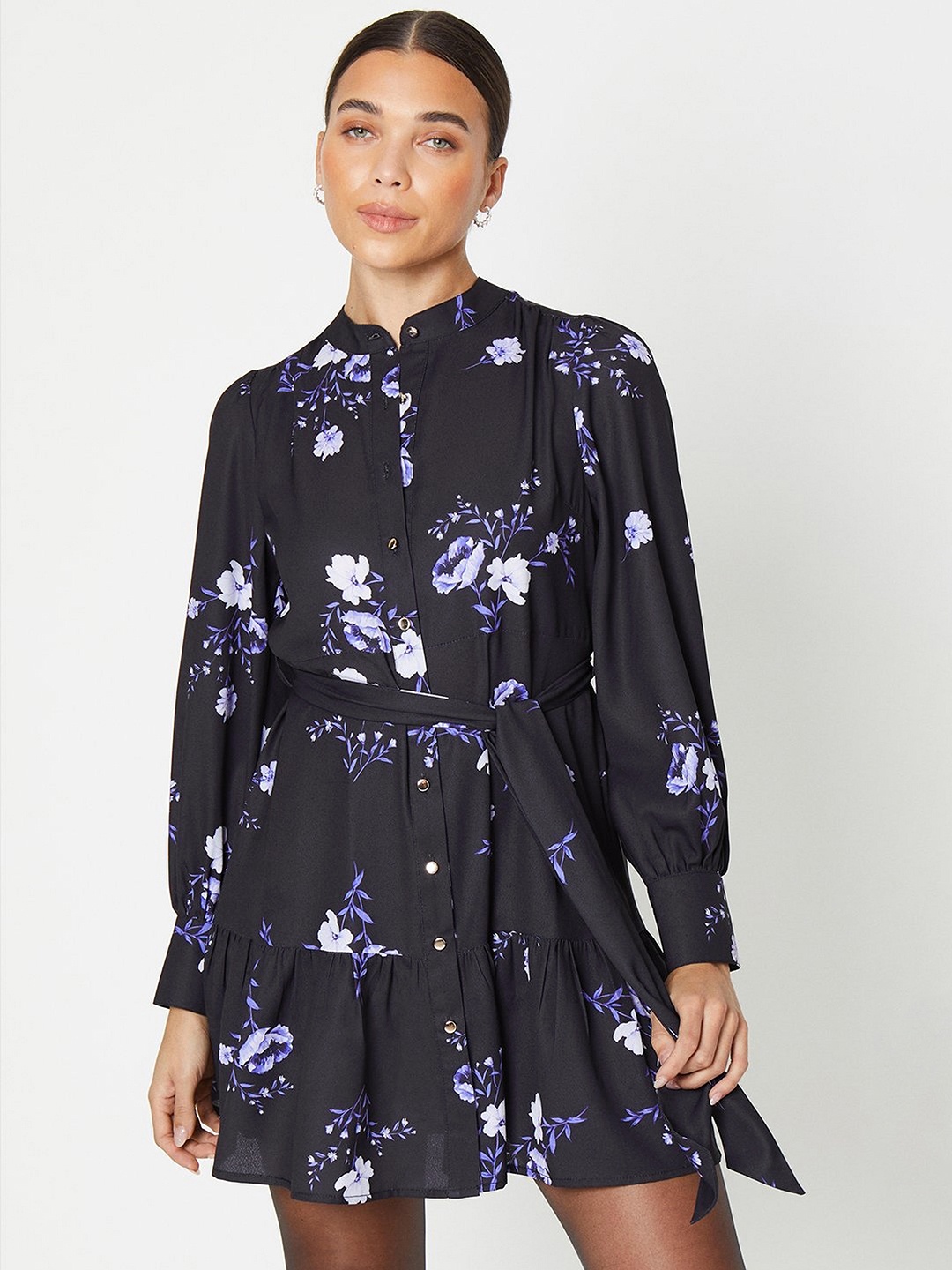 

DOROTHY PERKINS Floral Shirt-Style Mini Dress, Black