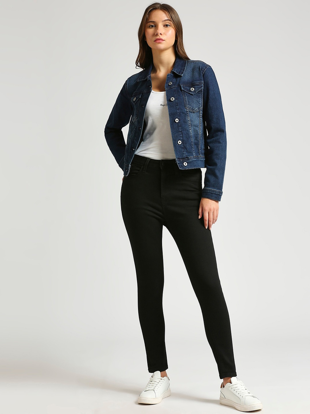 

Pepe Jeans Women Skinny Fit High-Rise Stretchable Jeans, Black