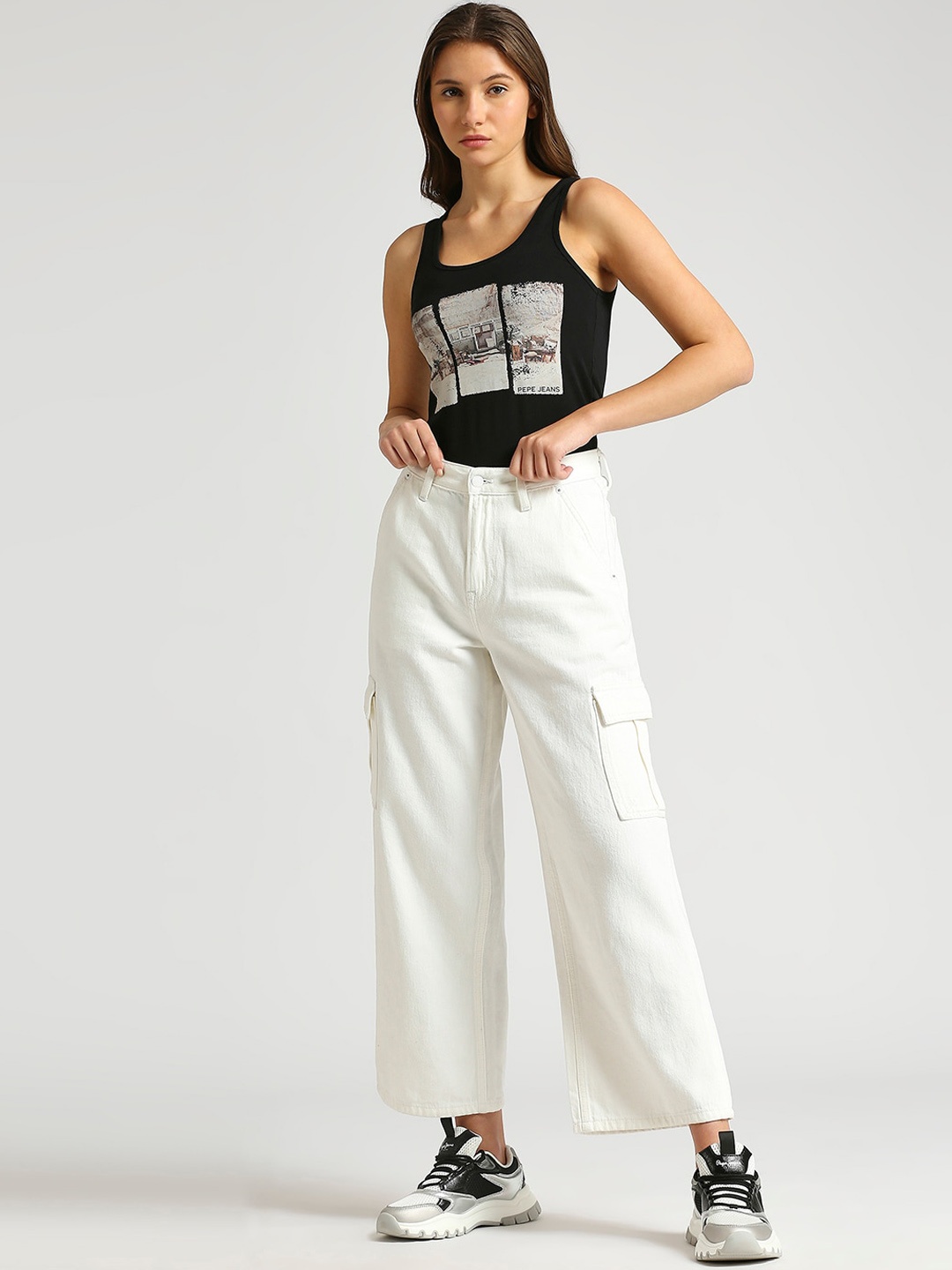 

Pepe Jeans Women Straight Fit High-Rise Clean Look Jeans, White