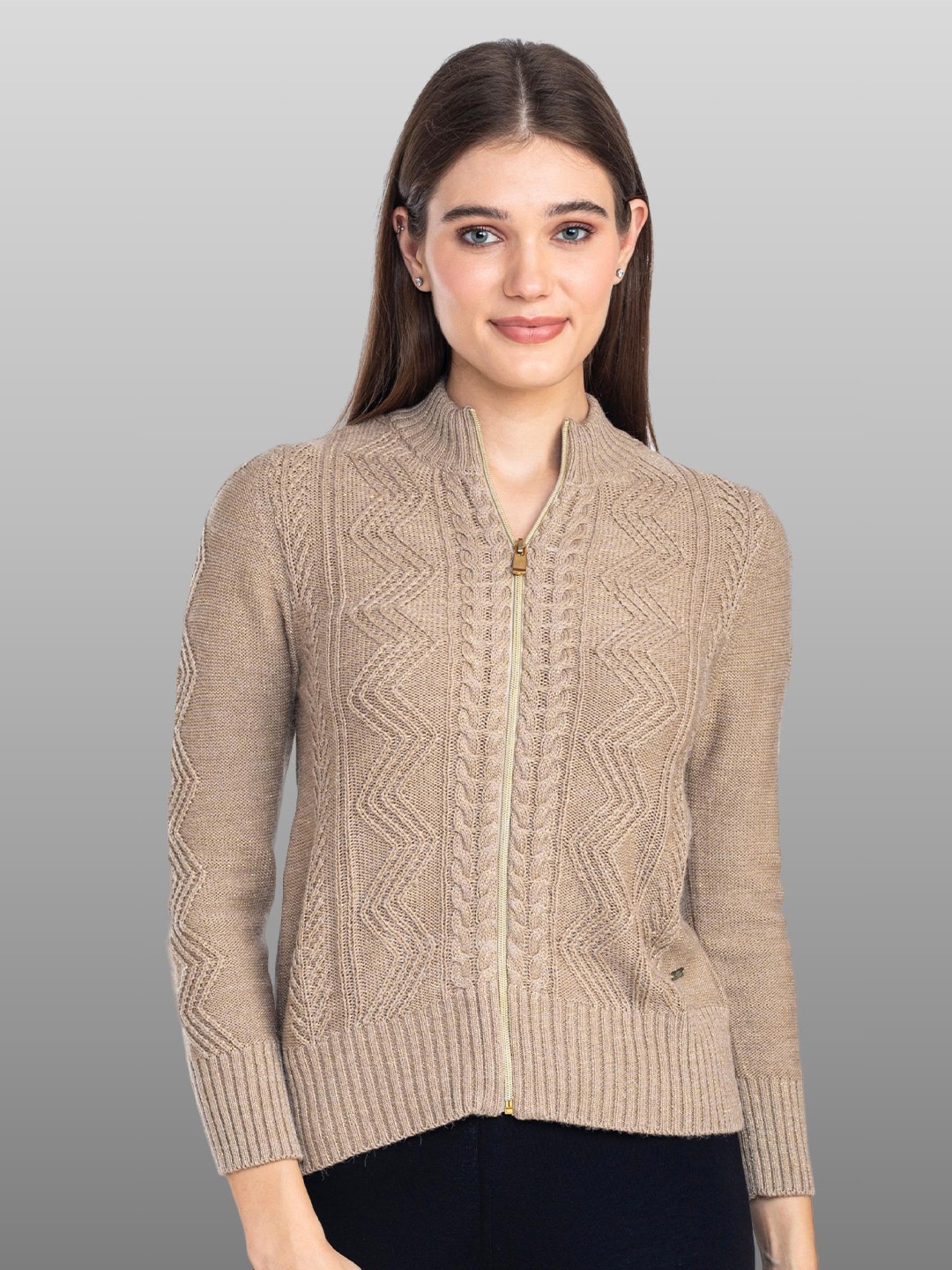 

Moda Elementi Cable Knit Woollen Cardigan, Beige